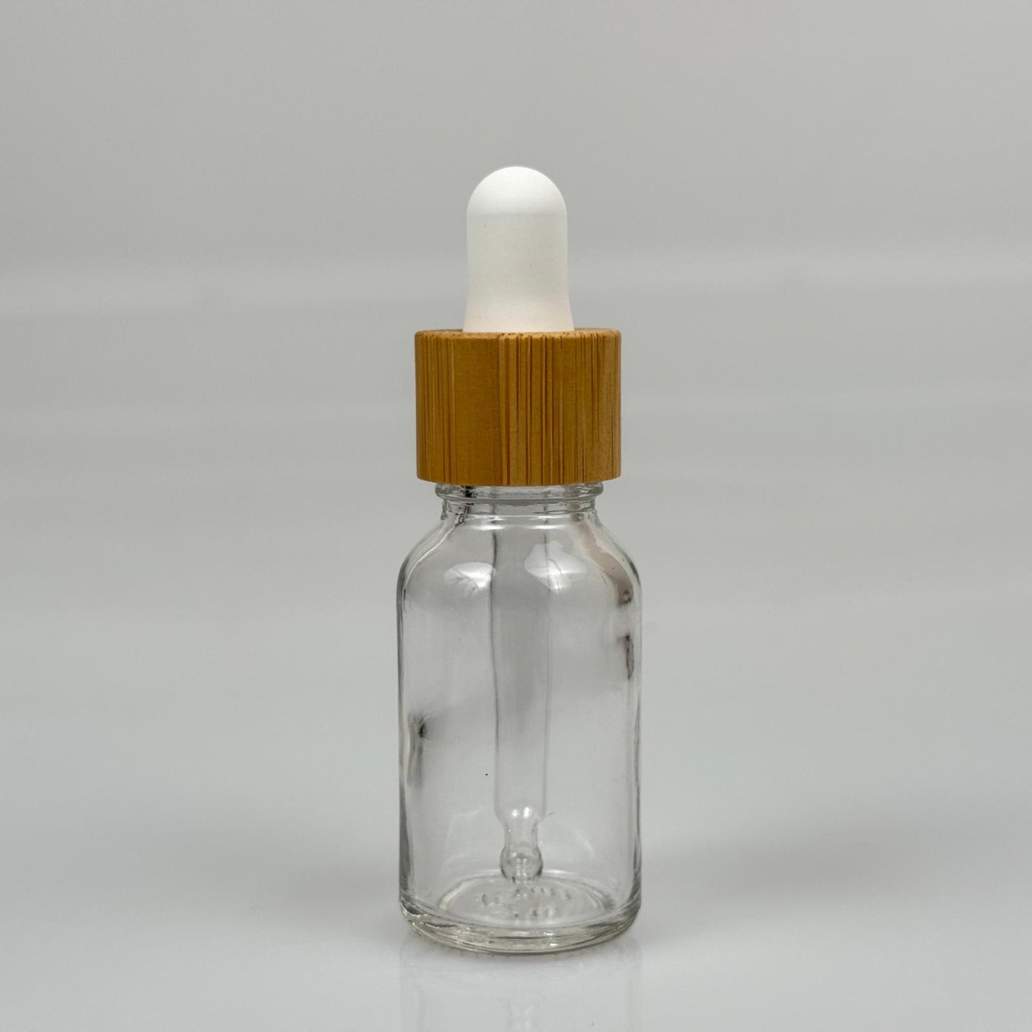 15 CC ŞEFFAF CAM DAMLALIKLI ŞİŞE - BEYAZ EMZİK - BAMBU AHŞAP KAPAK - 15 ML BAMBU KAPAKLI CAM DAMLALIKLI ŞİŞE