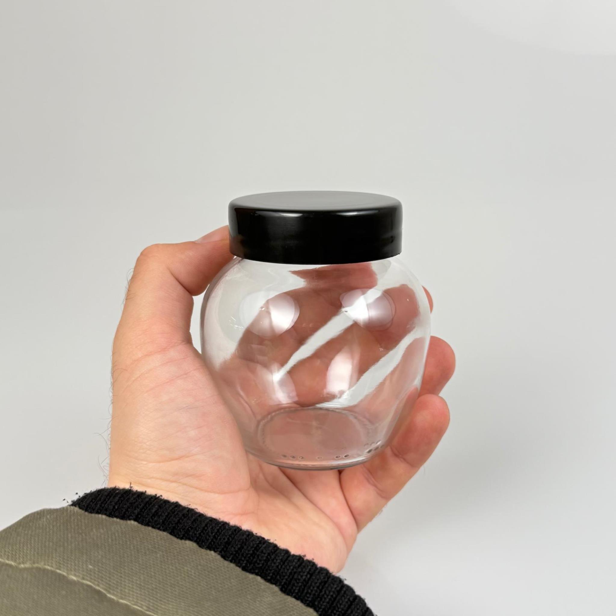 210 CC YUMURTA CAM KAVANOZ + SİYAH PLASTİK KAPAK - 210 ML PLASTİK KAPAKLI CAM KAVANOZ