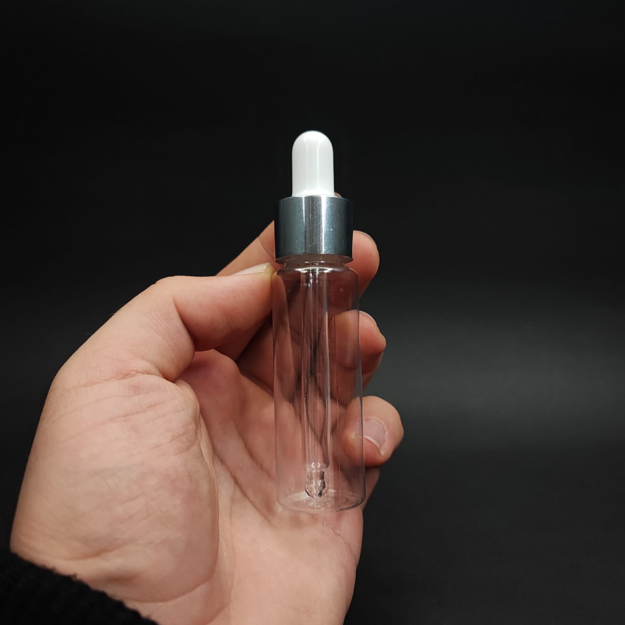 20 CC CAM DAMLALIKLI ŞEFFAF PLASTİK ŞİŞE - 20 ML DROPPER PET ŞİŞE + BEYAZ EMZİK + GÜMÜŞ KAPAK + CAM PİPET SET