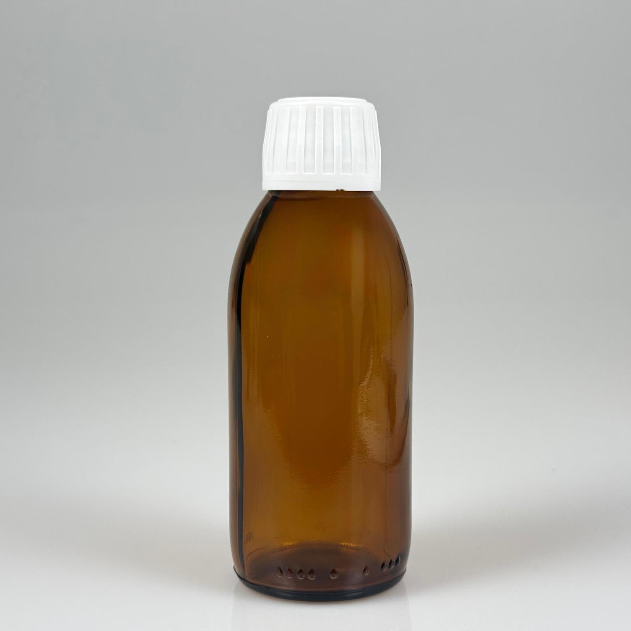 160 CC AMBER CAM ŞİŞE - BEYAZ KİLİTLİ KAPAKLI - 160 ML CAM ŞİŞE - KAHVERENGİ ECZA ŞİŞESİ