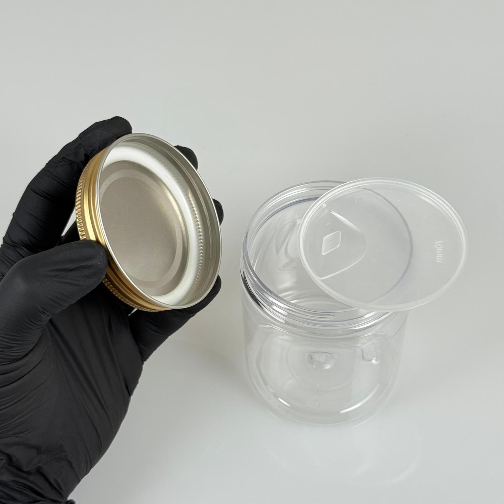 300 ML SERT PET KAVANOZ + GOLD METAL KAPAK + İÇ TIPA - 300 CC KALIN ŞEFFAF PLASTİK KAVANOZ GOLD METAL KAPAKLI İÇ TIPALI TAKIM - KREM KAVANOZLARI