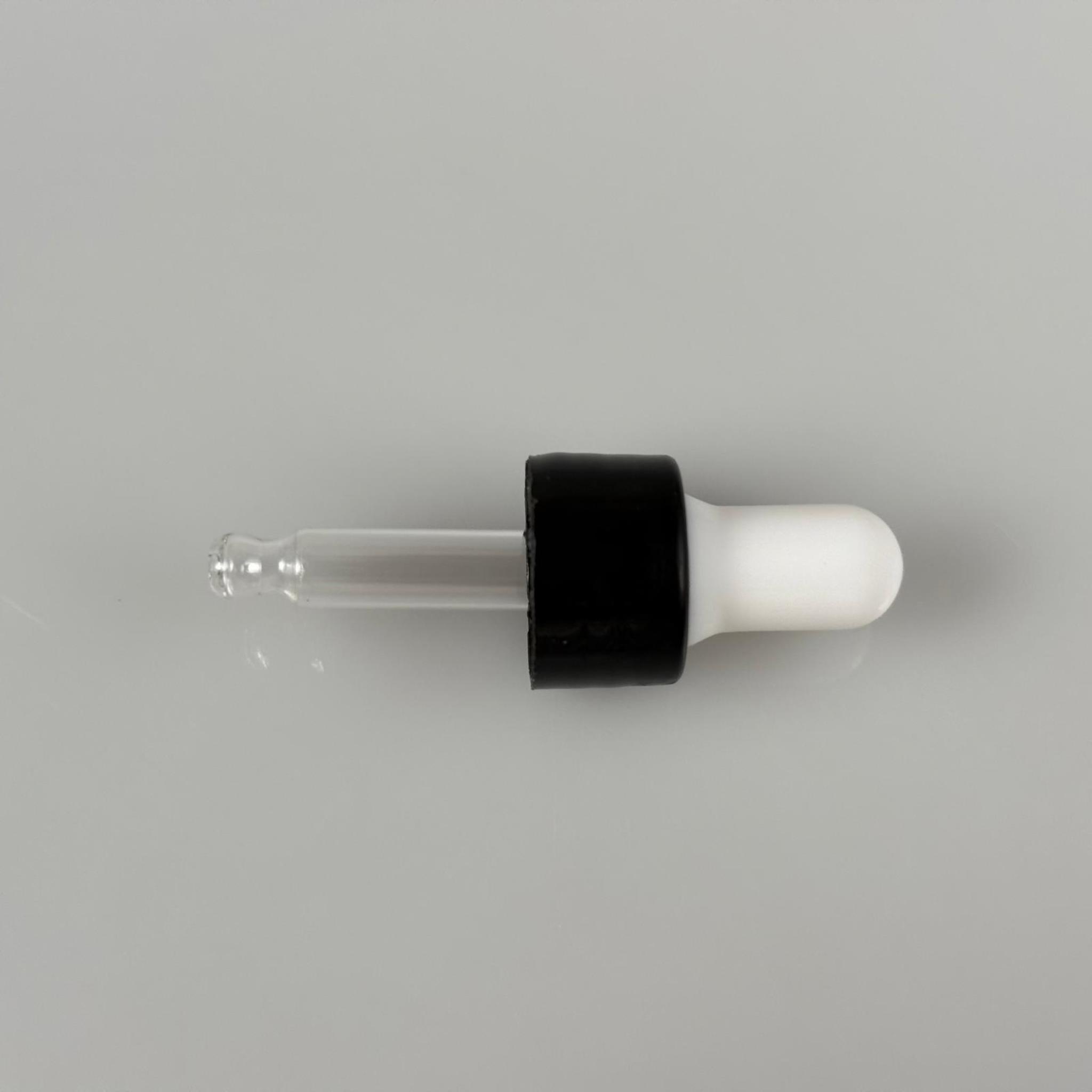 18 MM CAM DAMLALIKLI TAKIM - BEYAZ EMZİK + DELİKLİ PLASTİK DÜZ SİYAH KAPAK + 42 MM CAM PİPET