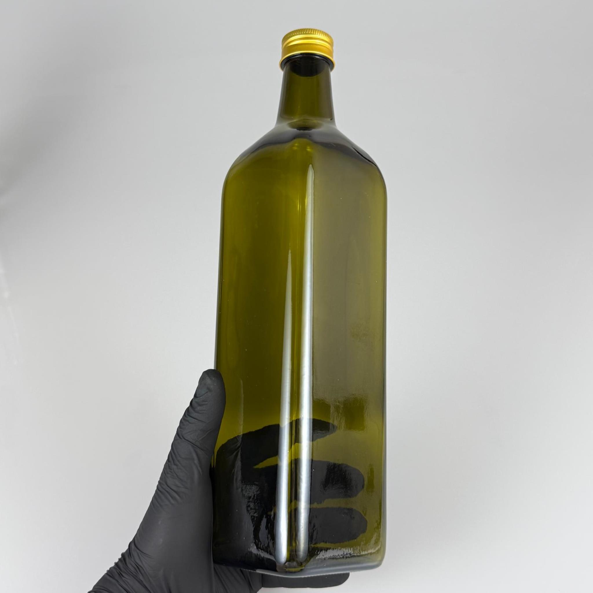 750 CC YEŞİL MARASKA CAM ŞİŞE - GOLD METAL ALÜMİNYUM KAPAKLI - 750 ML KÖŞELİ YAĞ ŞİŞESİ - SİRKE ŞİŞESİ