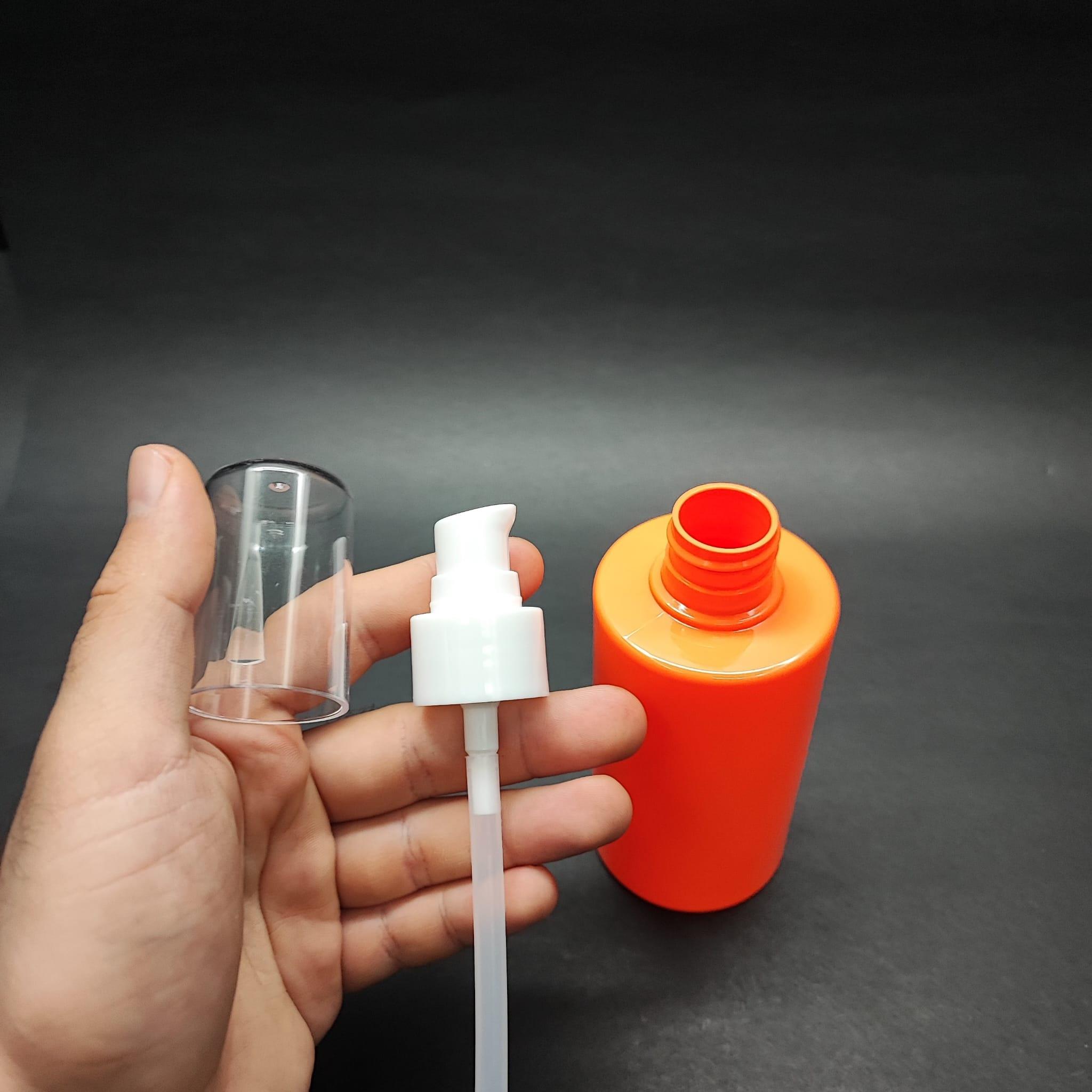 200 CC KÜT BOYUNLU SİLİNDİR PET ŞİŞE (24 GR) - BEYAZ LOSYON POMPALI - 200 ML PLASTİK ŞİŞE - TURUNCU