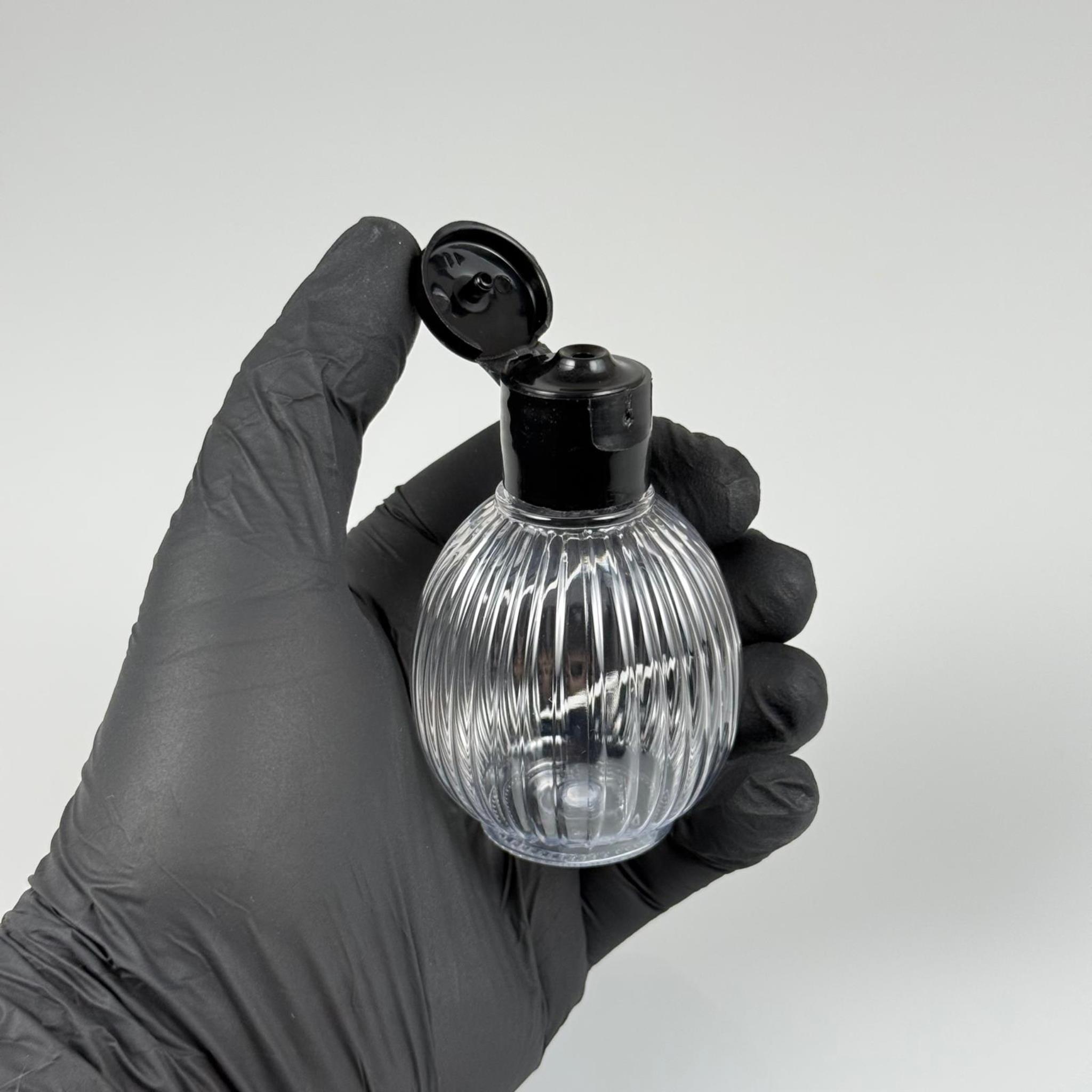 50 CC TOP ÇİZGİLİ DESENLİ 18 MM SİYAH FLİPTOP KAPAKLI PET ŞİŞE - 50 ML TOP MODEL ÇİZGİLİ FLİPTOP KAPAKLI PLASTİK ŞİŞE