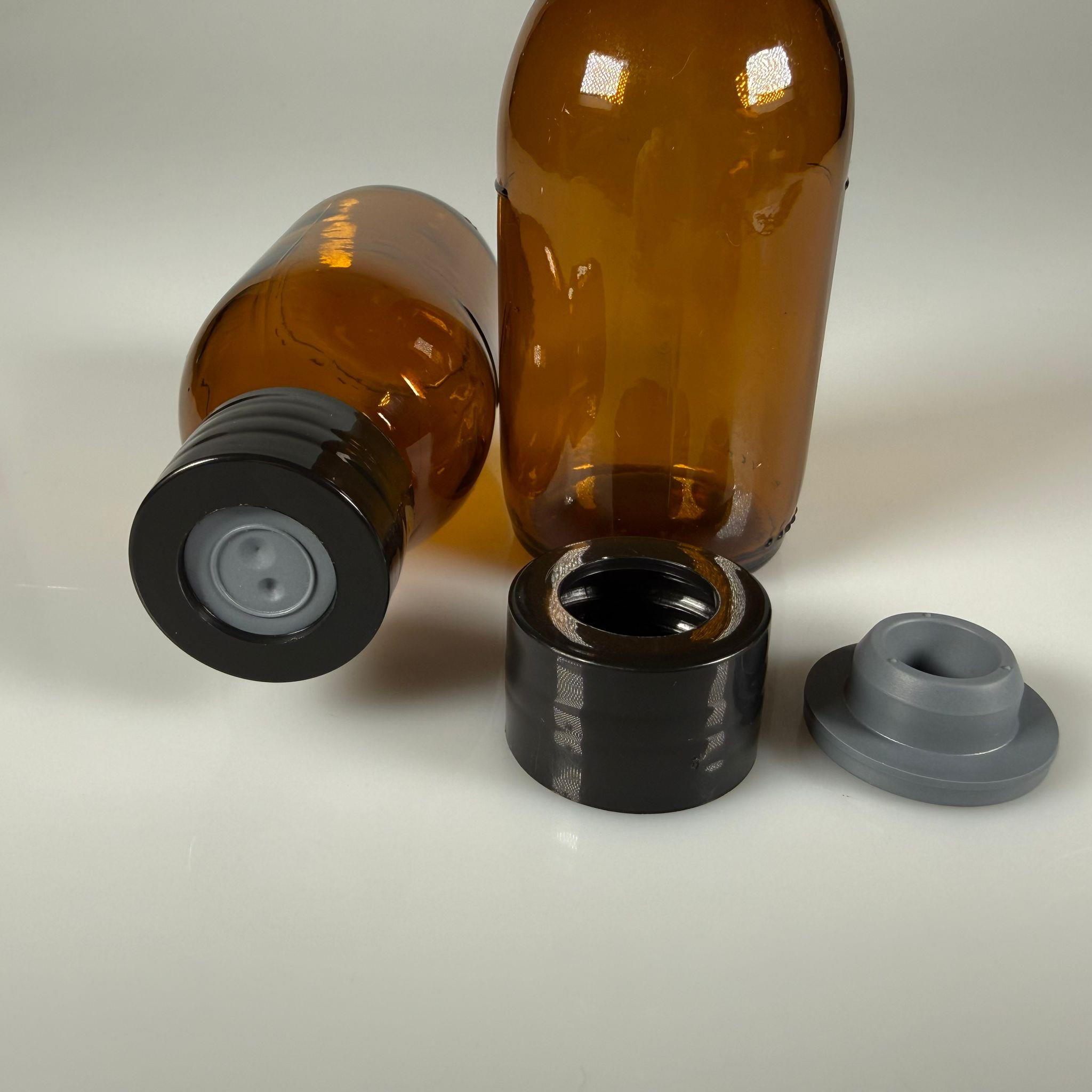 FLAKON ENJEKTÖR SERUM ŞİŞESİ - 100 ML AMBER ECZA CAM ŞİŞE + VİDALI DELİKLİ KAPAK (ELLE ÇEVİREREK KAPANIR) + KAUÇUK BUTİL TIPA TAKIM