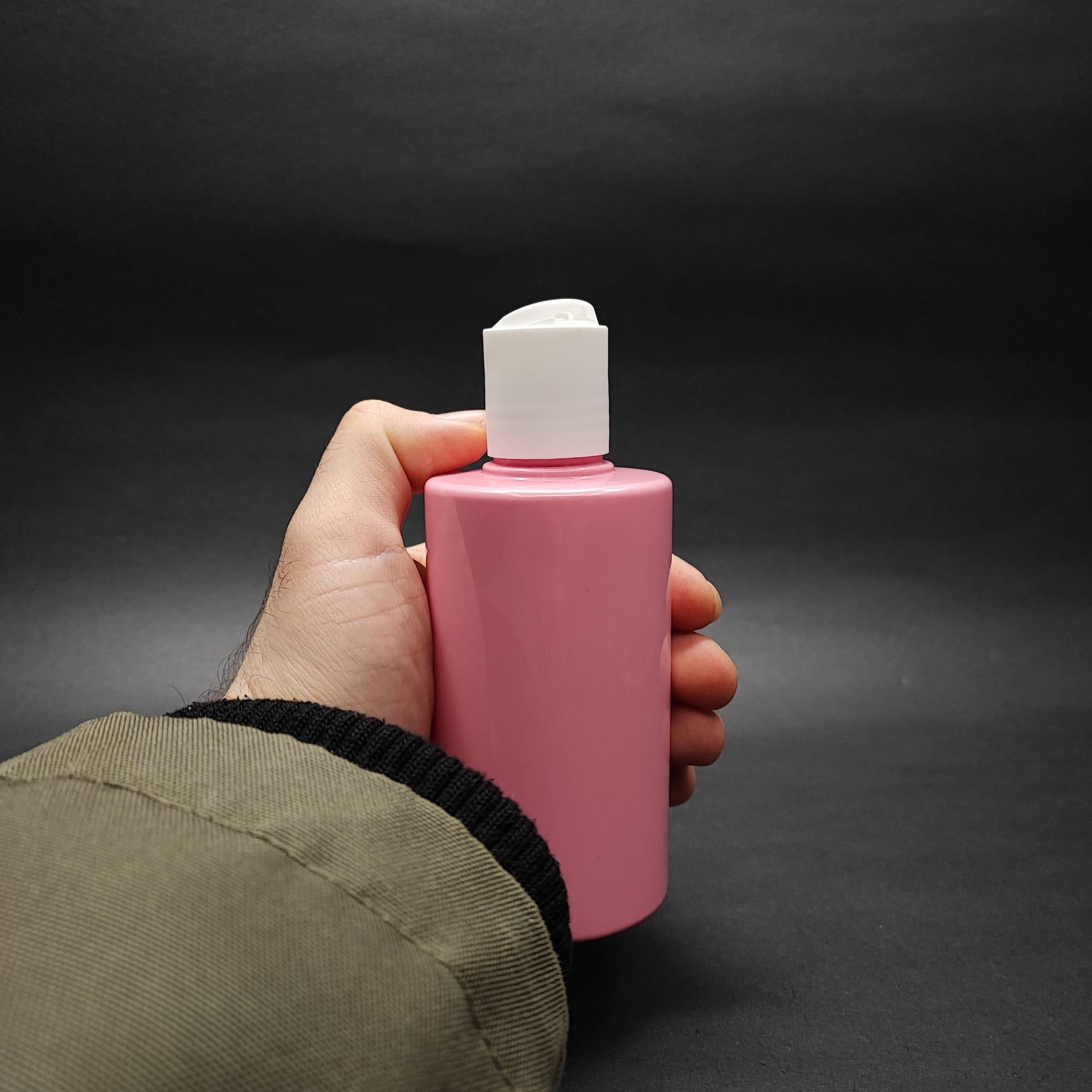 200 CC KÜT BOYUNLU UZUN SİLİNDİR PET ŞİŞE (24 GR) - BEYAZ DİSKTOP ŞAMPUAN KAPAKLI - 200 ML PLASTİK ŞİŞE - PEMBE