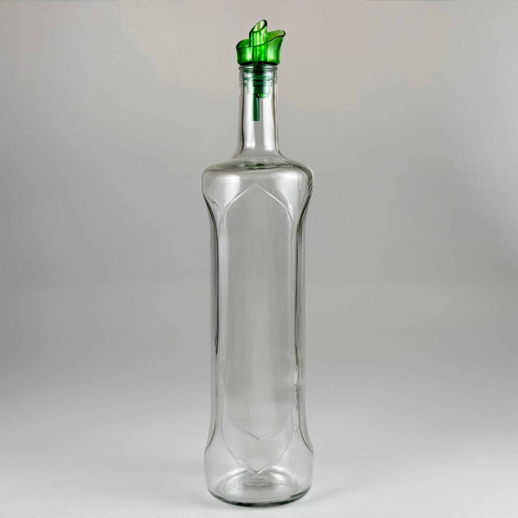 1000 CC DESENLİ DORİKA ŞEFFAF CAM ŞİŞE + HAVUZLU AÇIK YEŞİL AKITICILI TAKIM - 1000 ML MANTAR TIPALI ÇAKMA AĞIZ  CAM ŞİŞE