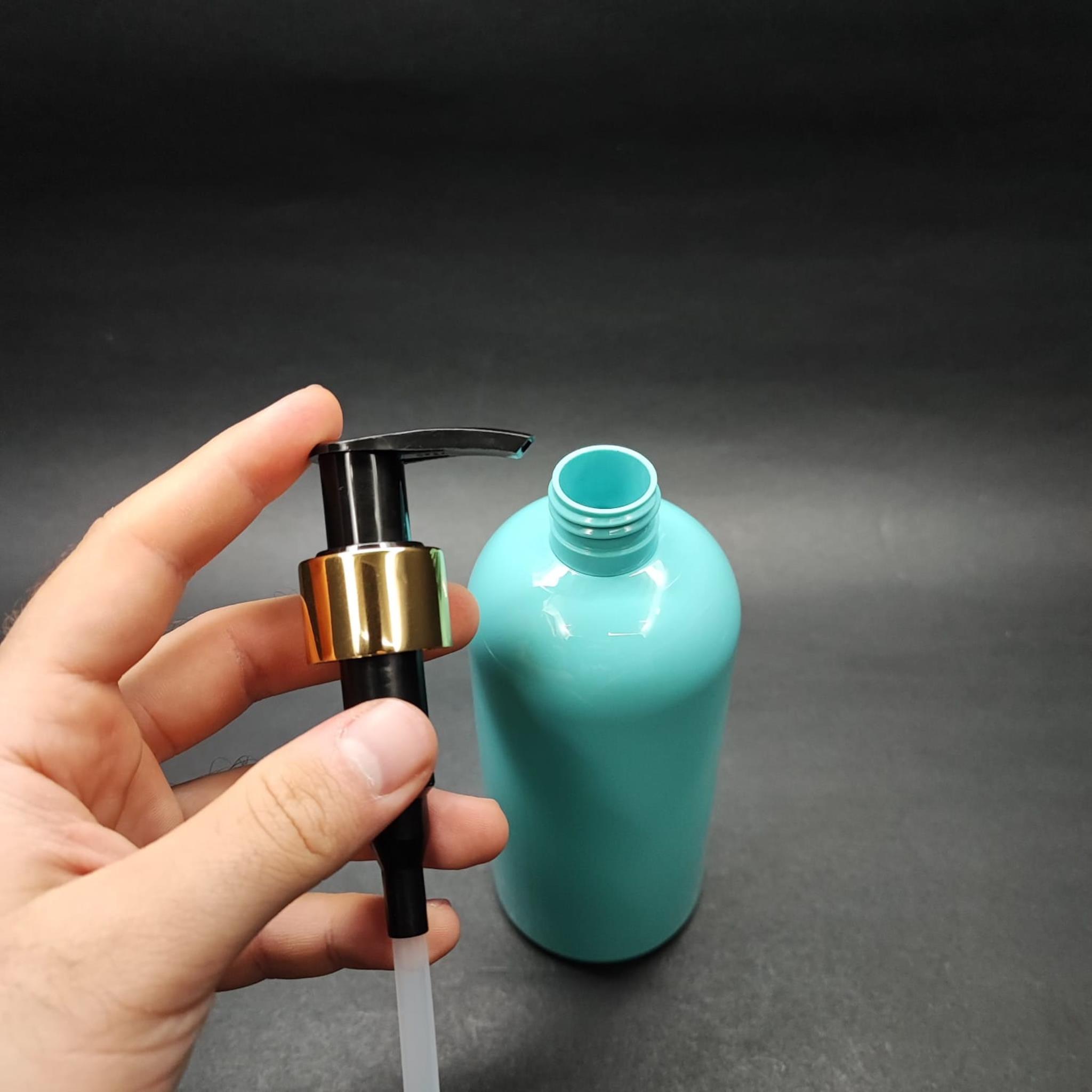 400 CC OVAL BOYUNLU SİLİNDİR PET ŞİŞE (30 GR) - GOLD POMPALI - 400 ML PLASTİK ŞİŞE - TURKUAZ
