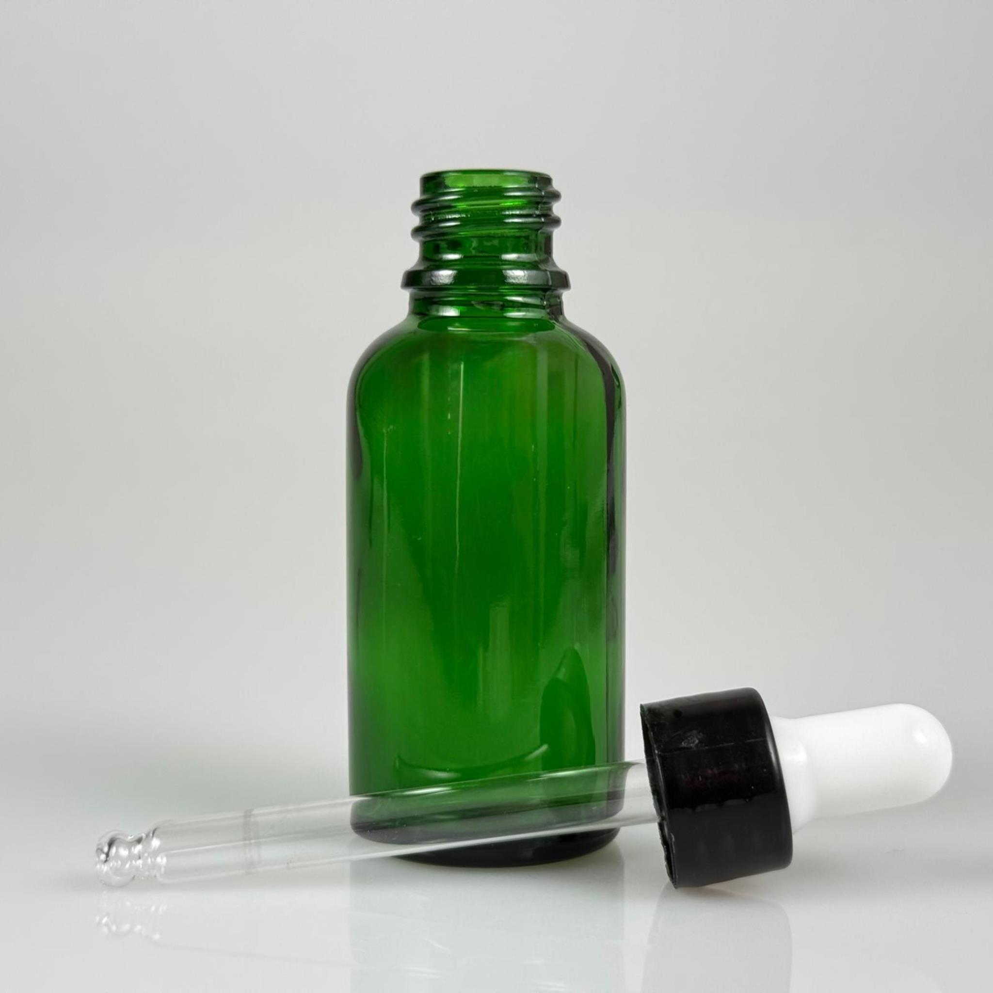30 CC YEŞİL CAM DAMLALIKLI ŞİŞE - BEYAZ EMZİK + SİYAH  DÜZ KAPAK + CAM PİPET TAKIM - 30 ML YEŞİL DAMLALIKLI ŞİŞE SETİ