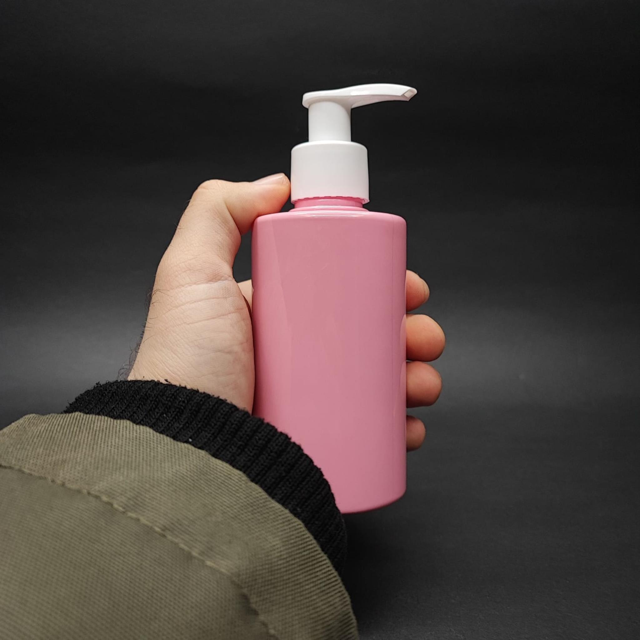 200 CC KÜT BOYUNLU SİLİNDİR PET ŞİŞE (24 GR) - BEYAZ SIVI SABUN POMPALI - 200 ML PLASTİK ŞİŞE - PEMBE