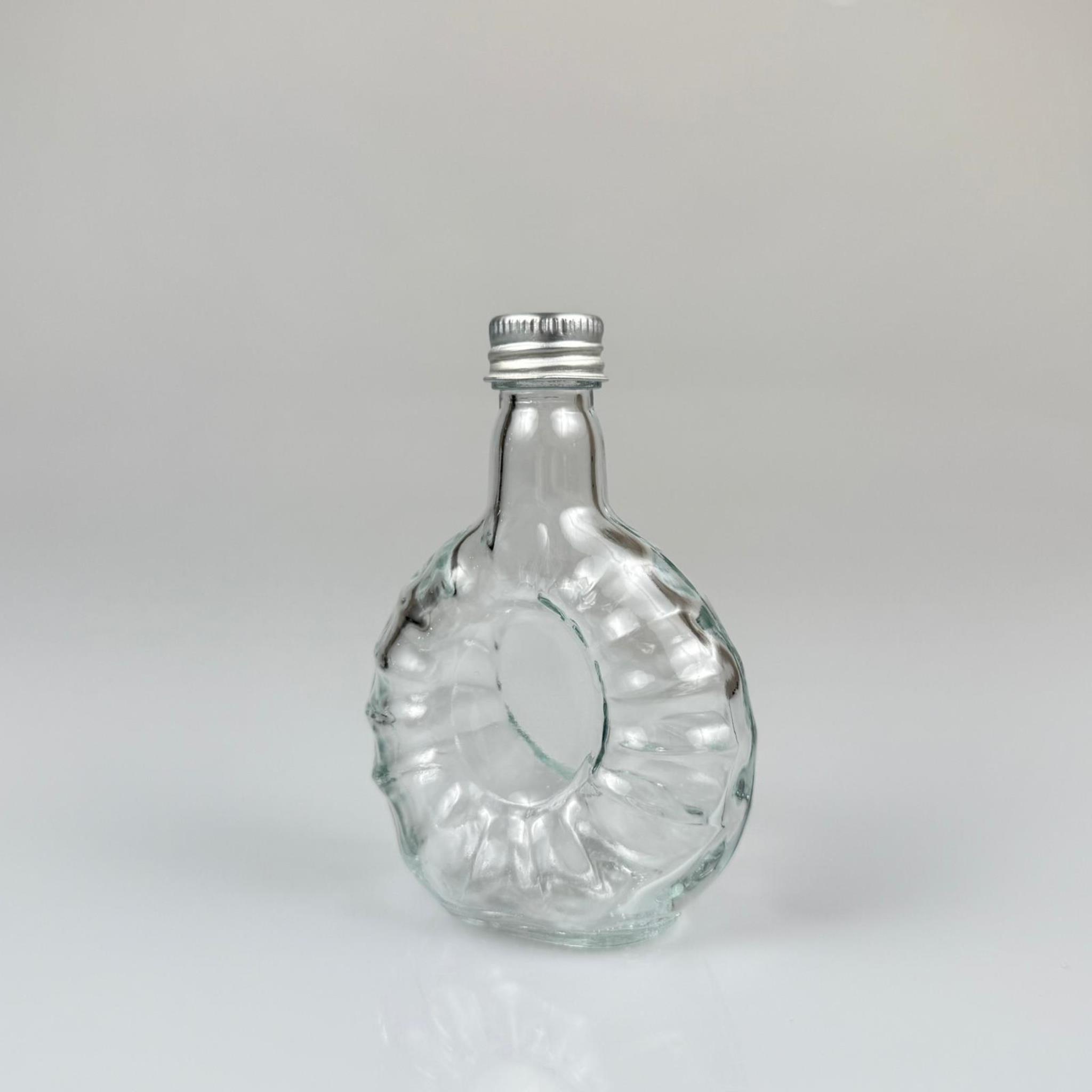 50 CC BOĞAZLI YASSI CAM ŞİŞE - GÜMÜŞ METAL KAPAKLI - 50 ML PRESTİJLİ ŞİŞE