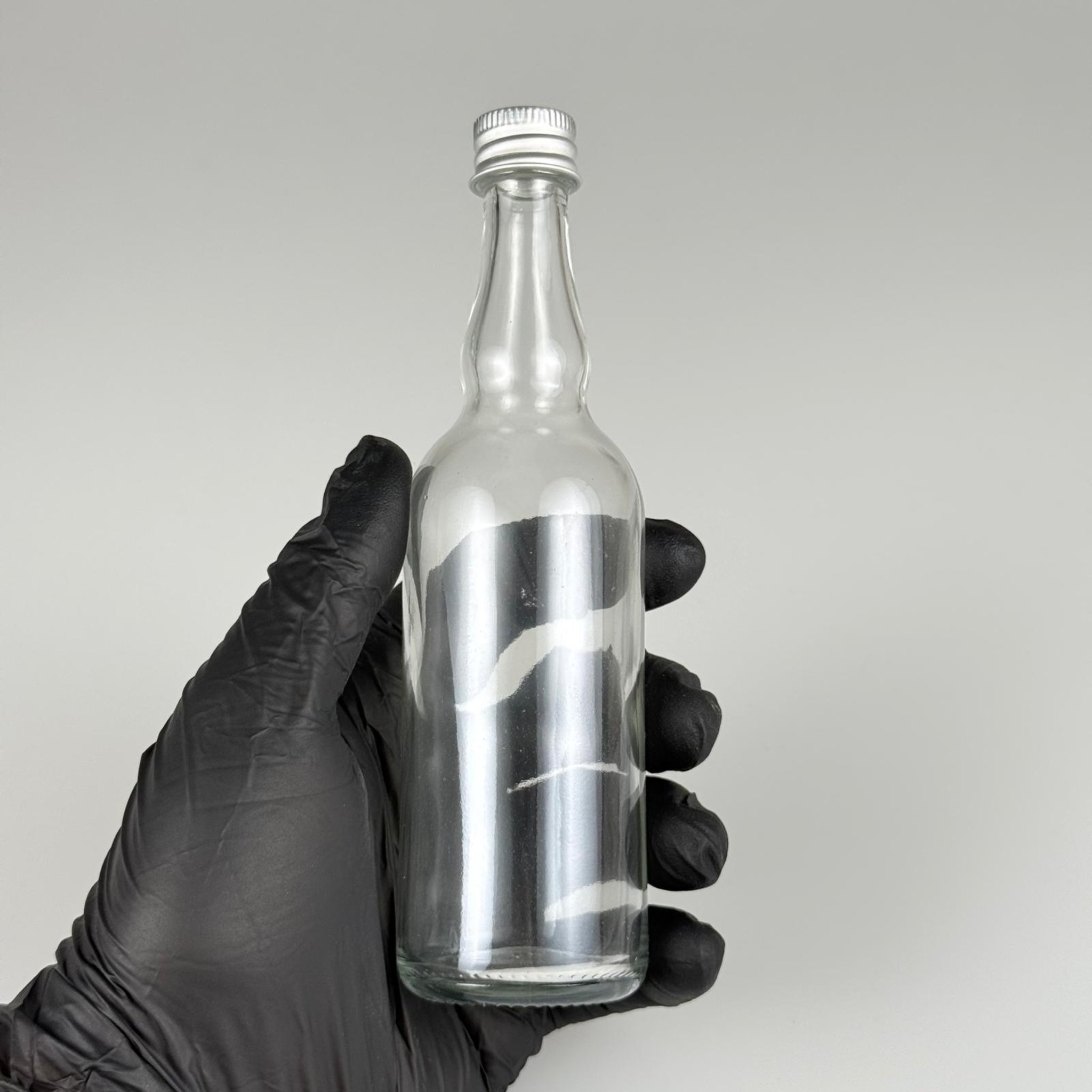100 CC ŞEFFAF CAM BOĞUMLU SOS ŞİŞESİ + GÜMÜŞ ALÜMİNYUM METAL KAPAKLI TAKIM - 100 ML SOS ŞİŞESİ