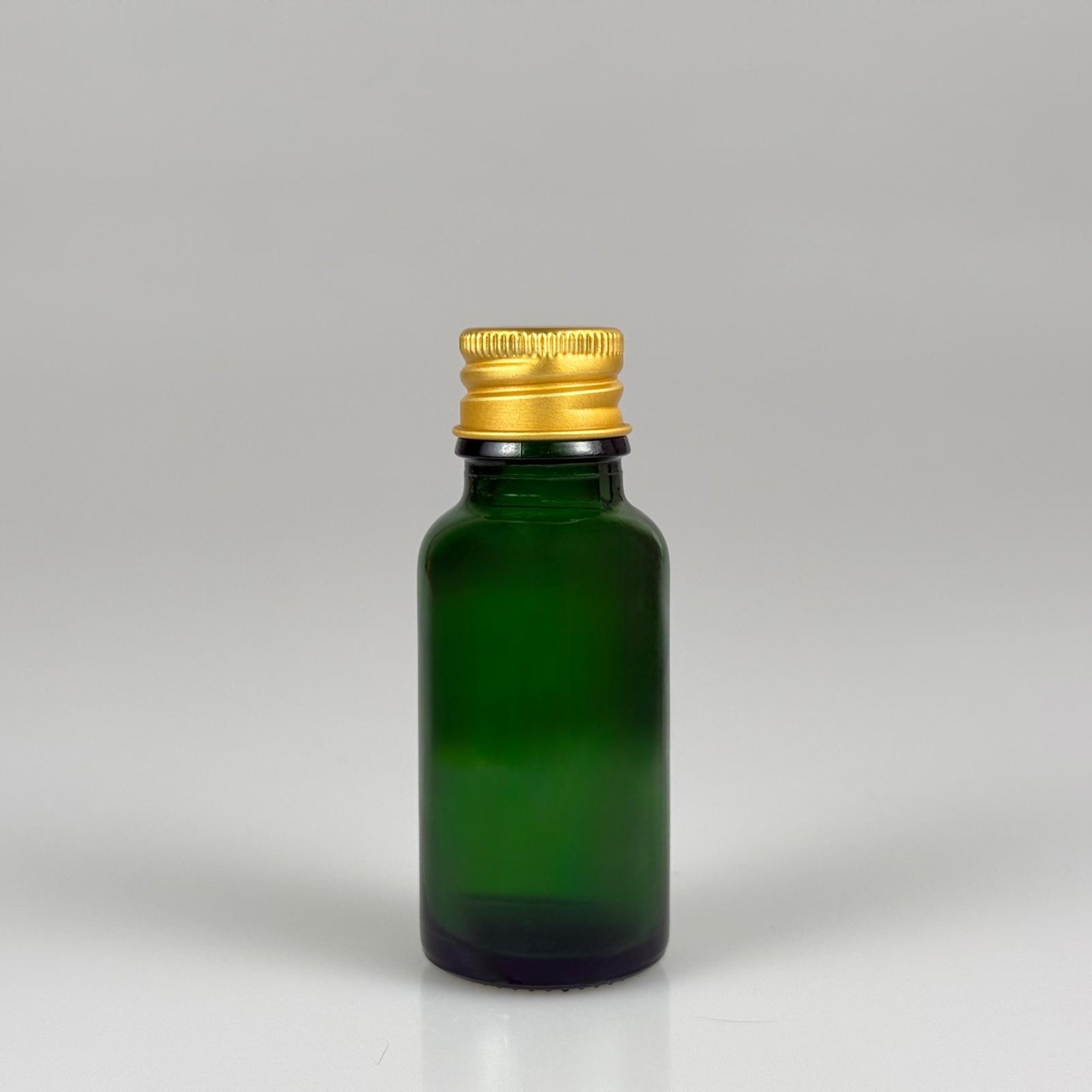 20 CC YEŞİL CAM ŞİŞE + KÖPÜK CONTALI GOLD  ALÜMİNYUM METAL KAPAKLI TAKIM - 20 ML YEŞİL CAM ŞİŞE