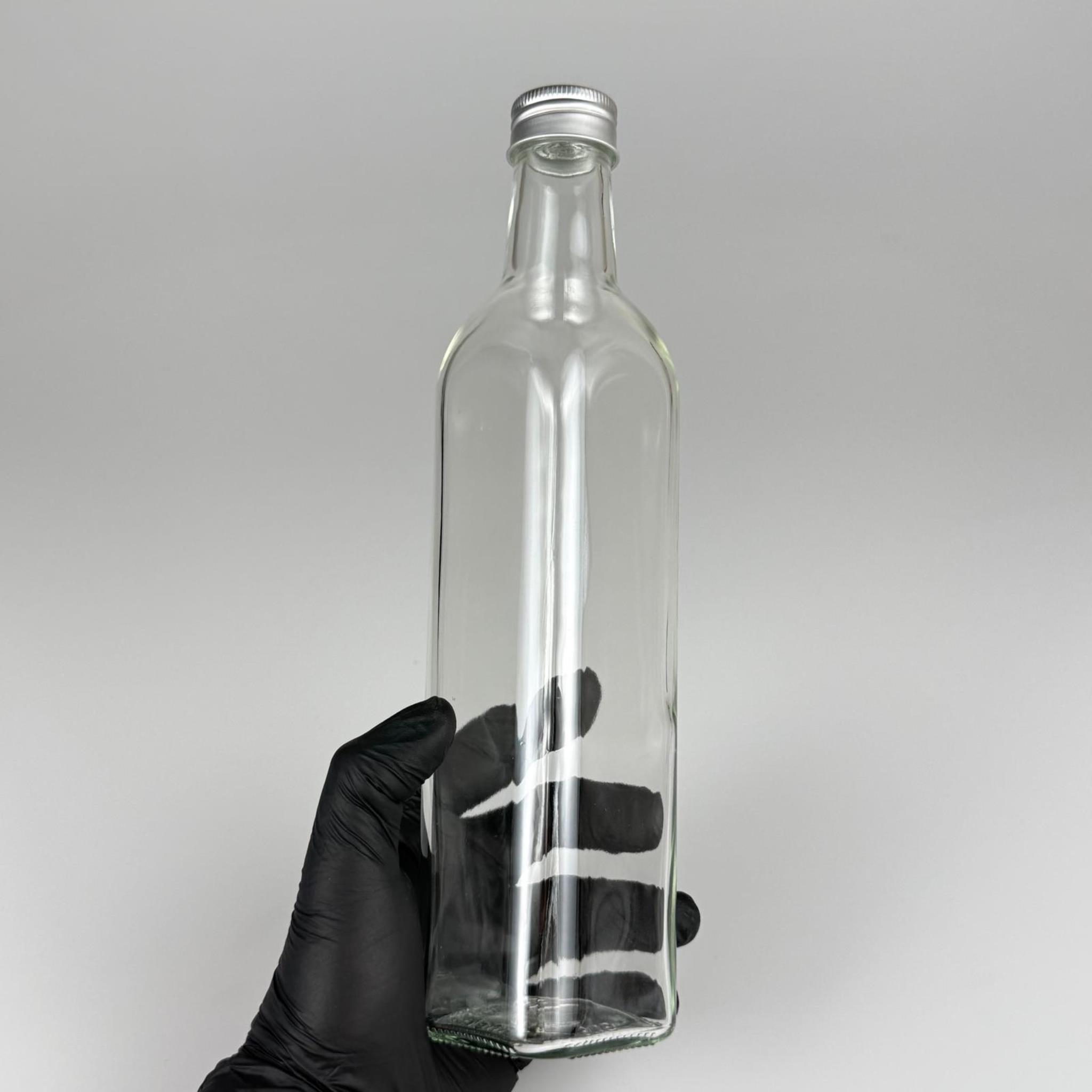 500 CC MARASKA CAM ŞİŞE - GÜMÜŞ METAL ALÜMİNYUM KAPAKLI - 500 ML KÖŞELİ YAĞ ŞİŞESİ - SİRKE ŞİŞESİ