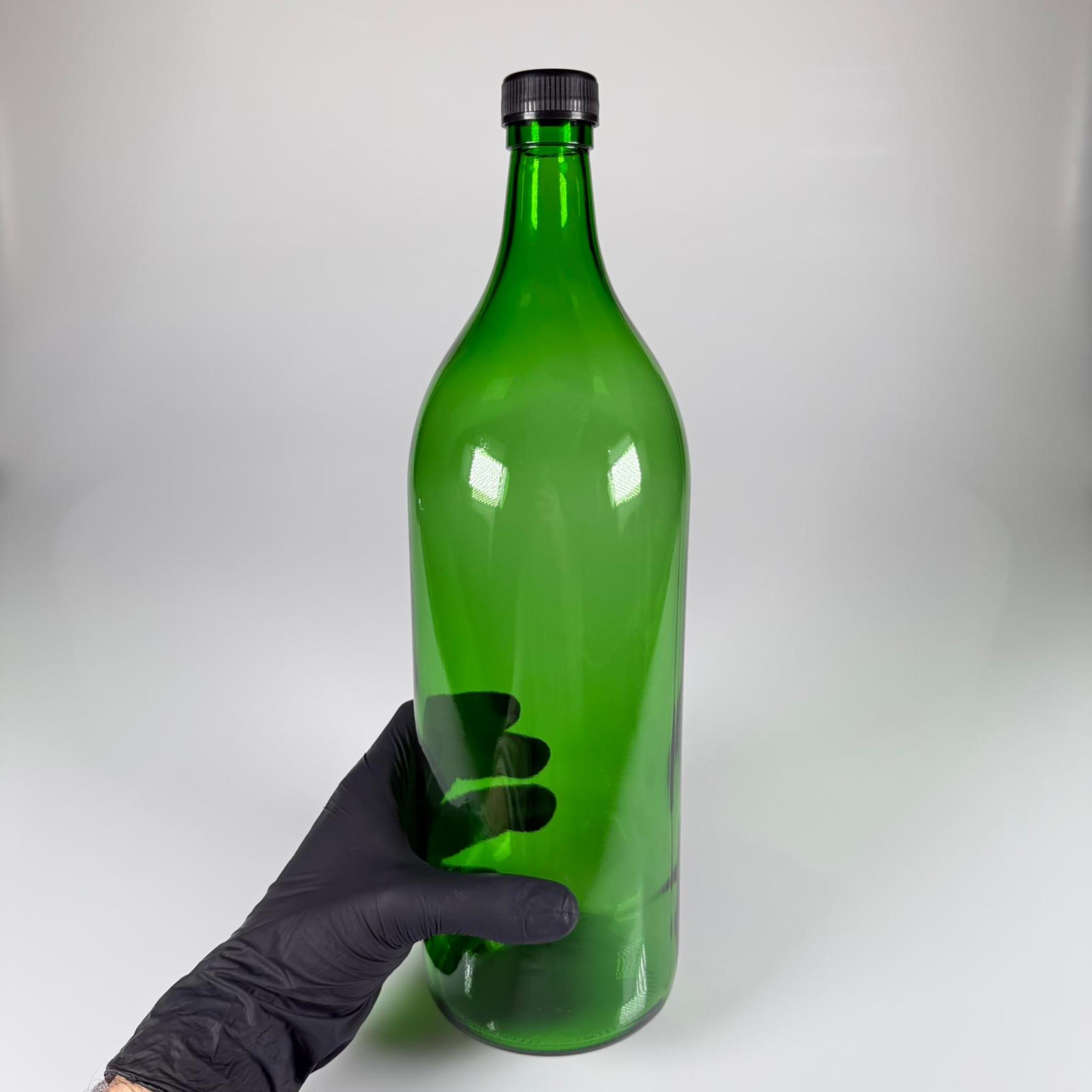 2000 CC YEŞİL CAM ŞİŞE - SİYAH PLASTİK KAPAKLI - 2 LİTRE YEŞİL CAM ŞİŞE