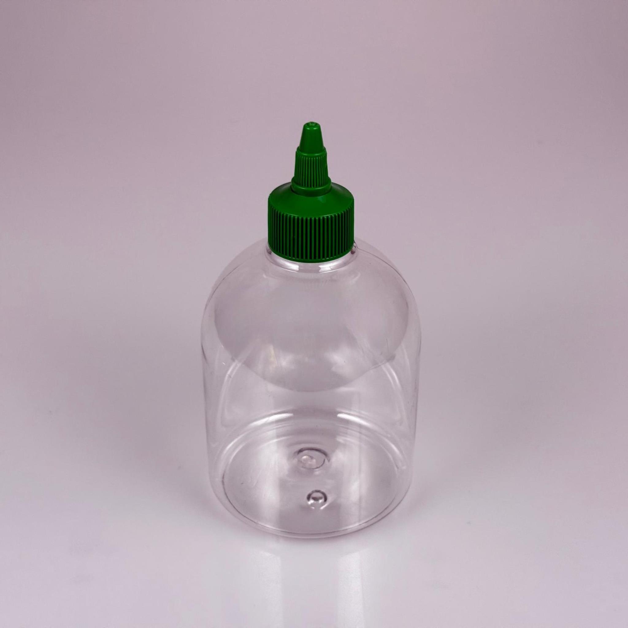 ZEYTİNYAĞI, SOS, ACI SOS, SİRKE, SRIRACHA VB BOŞ ŞİŞELERİ - YEŞİL SİVRİ TWİST AKITICI KAPAK + 500 ML TOMBUL ŞEFFAF PET PLASTİK ŞİŞE TAKIM