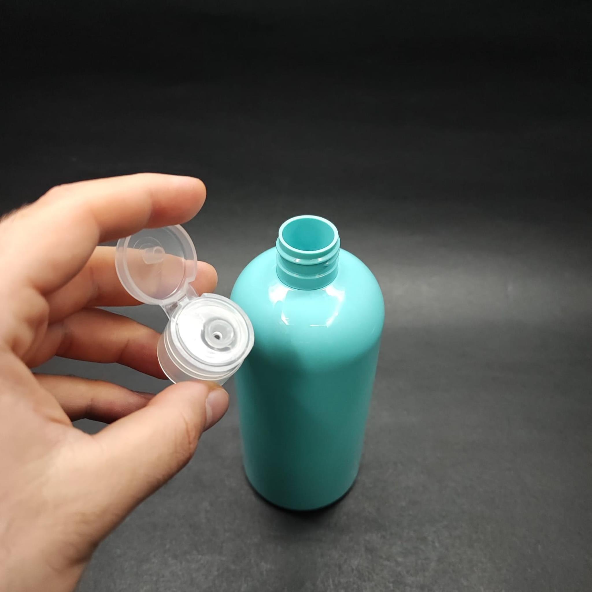 400 CC OVAL BOYUNLU SİLİNDİR PET ŞİŞE (30 GR) - ŞEFFAF FLİPTOP ŞAMPUAN KAPAKLI - 400 ML PLASTİK ŞİŞE - TURKUAZ