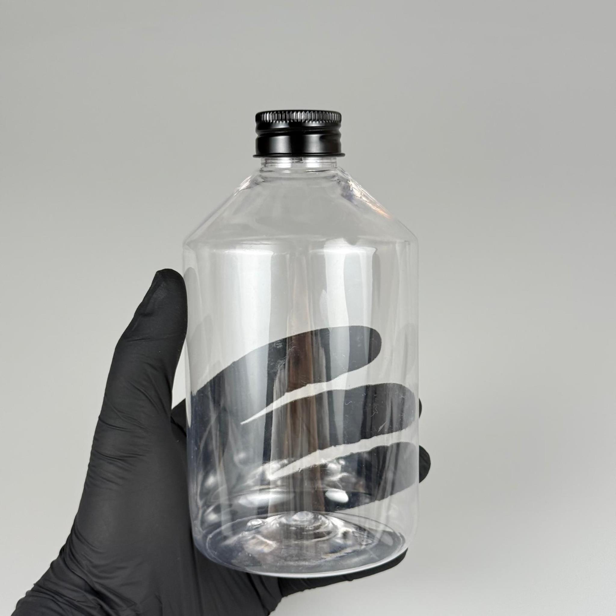 500 CC KÜT BOYUNLU ŞEFFAF PET ŞİŞE - SİYAH METAL ALÜMİNYUM KAPAKLI - 500 ML KALIN (30 gr) PET ŞİŞE