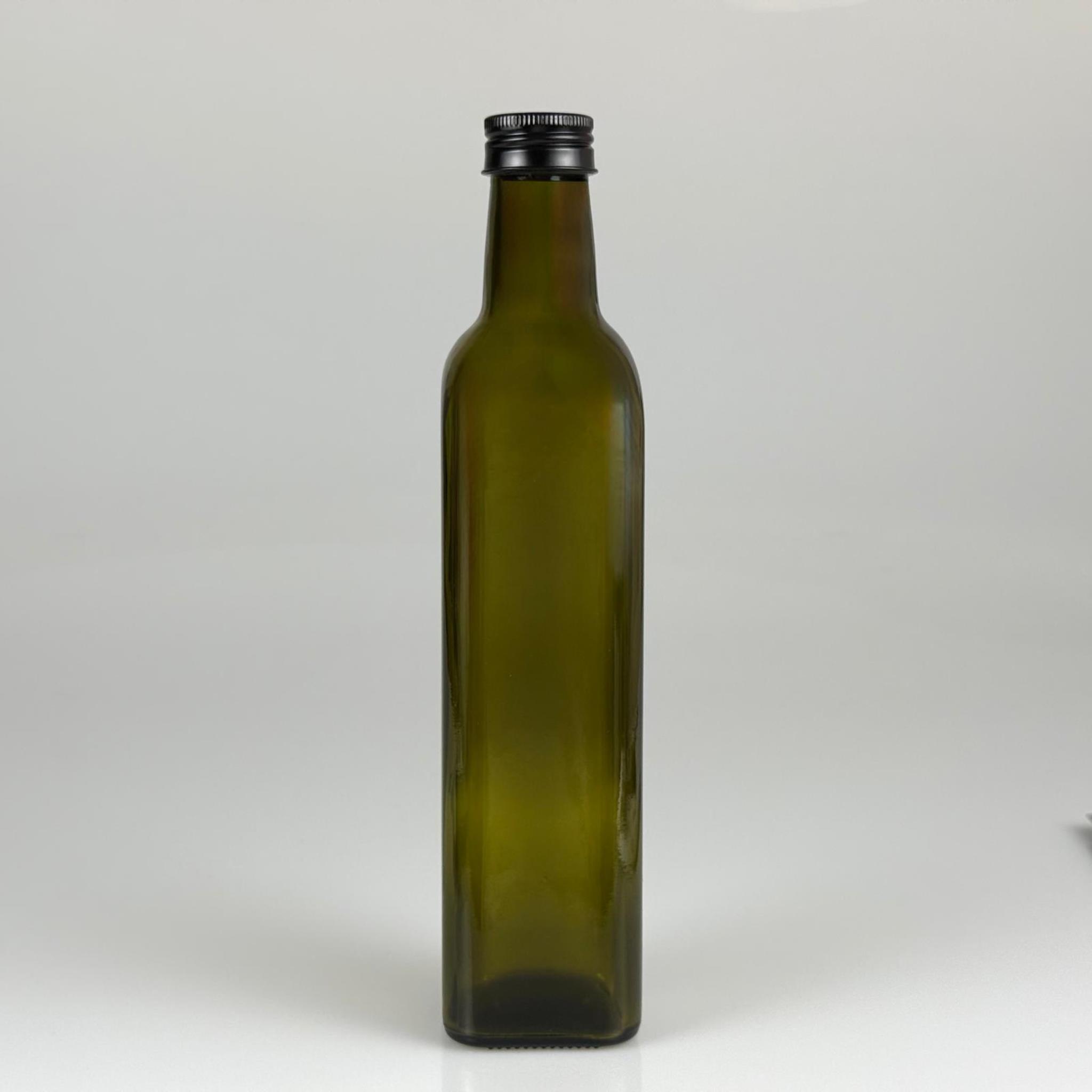 500 CC YEŞİL MARASKA CAM ŞİŞE - SİYAH METAL ALÜMİNYUM KAPAKLI - 500 ML KÖŞELİ YAĞ ŞİŞESİ - SİRKE ŞİŞESİ