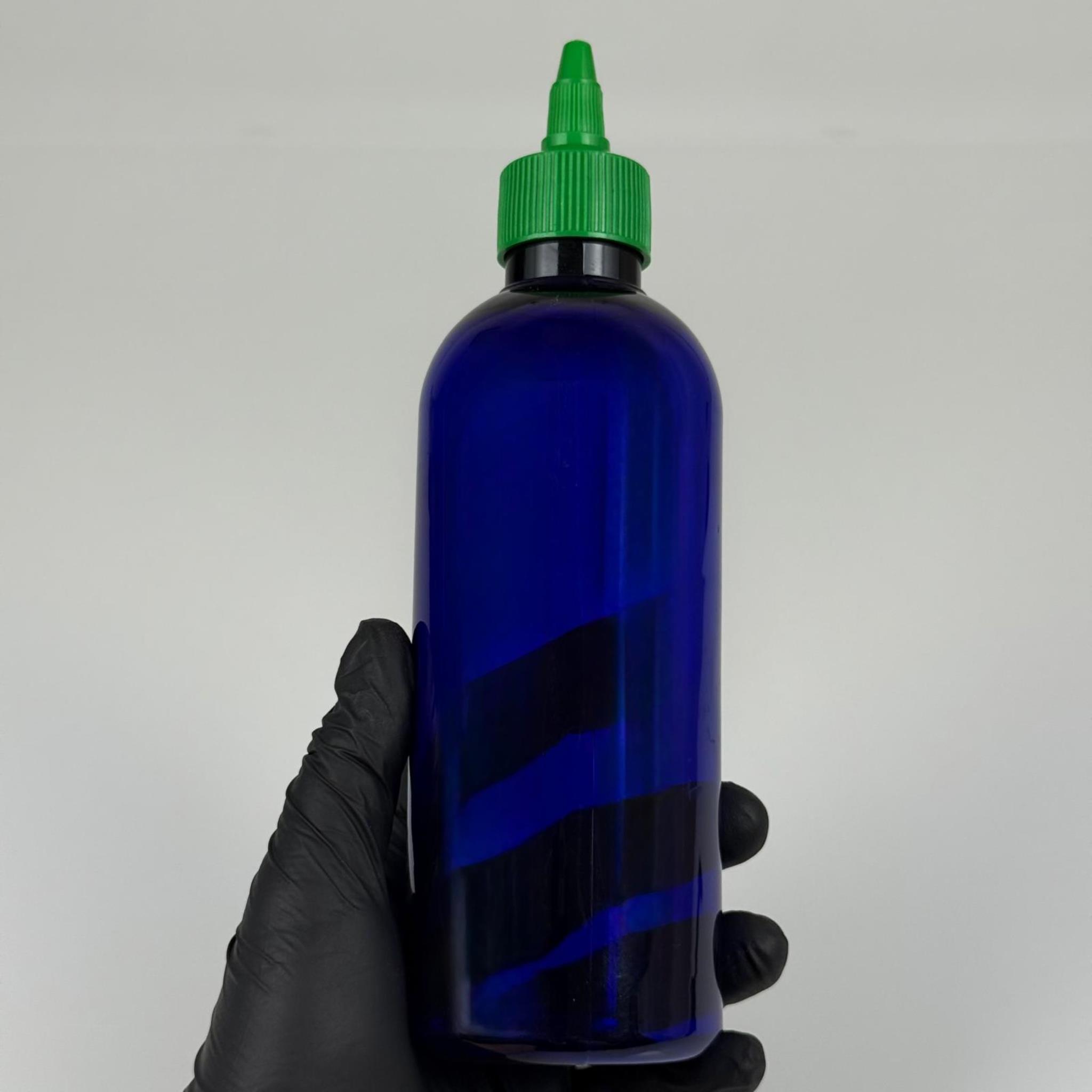 ZEYTİNYAĞI, SOS, ACI SOS, SİRKE, SRIRACHA VB BOŞ ŞİŞELERİ - YEŞİL SİVRİ TWİST AKITICI KAPAK + 400 ML MAVİ PET PLASTİK ŞİŞE TAKIM