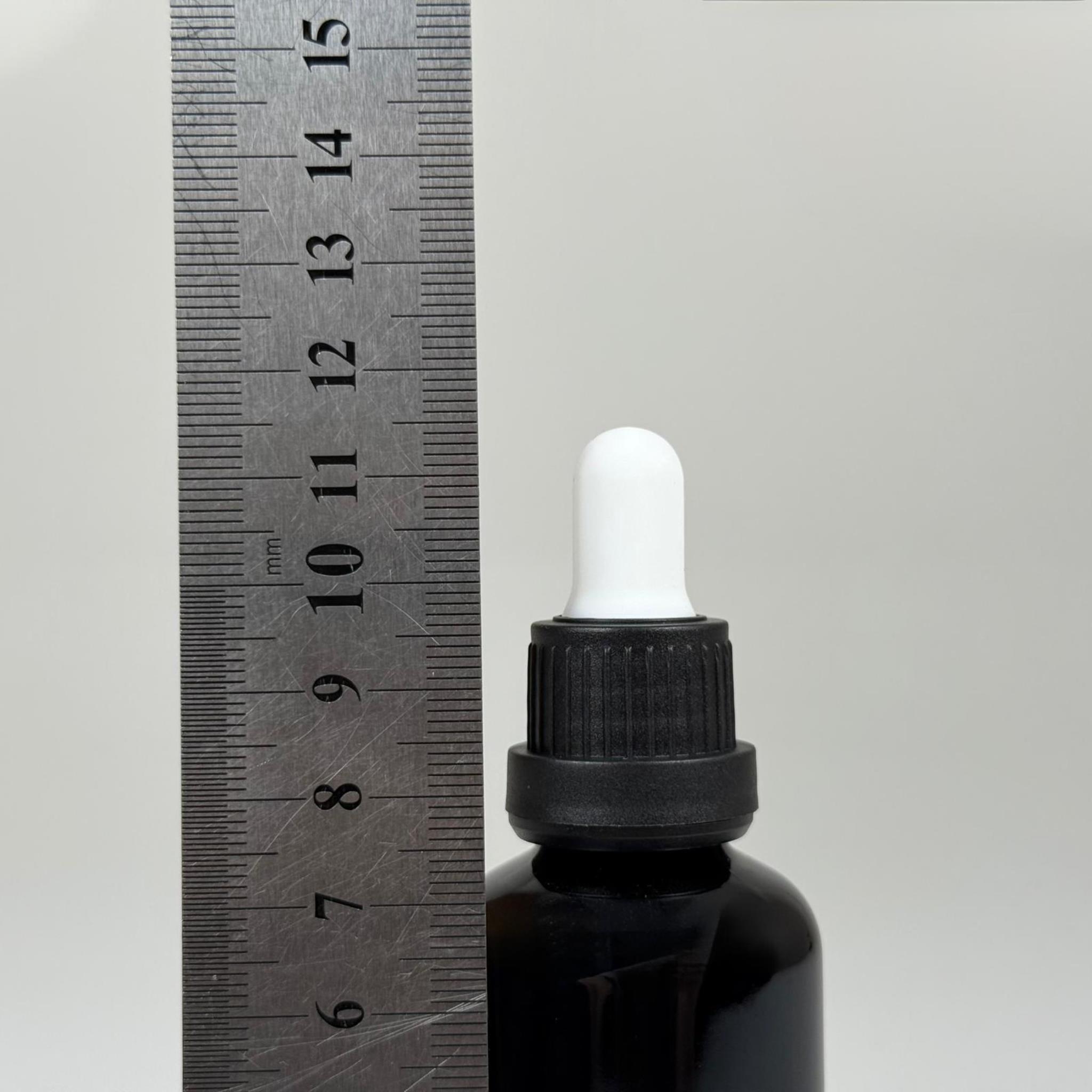 50 CC SİYAH CAM DAMLALIKLI ŞİŞE - BEYAZ EMZİK - SİYAH PLASTİK KİLİTLİ KAPAK - 50 ML SİYAH CAM DAMLALIKLI ŞİŞE