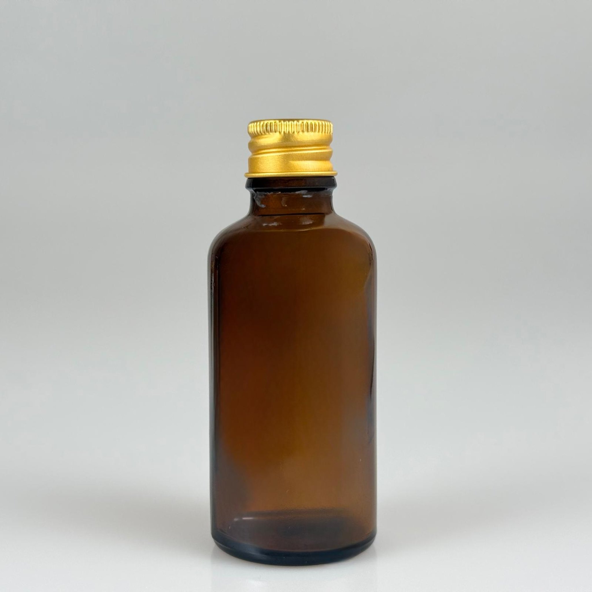 50 CC AMBER CAM ŞİŞE + KÖPÜK CONTALI GOLD ALÜMİNYUM METAL KAPAKLI TAKIM - 50 ML KAHVERENGİ CAM ŞİŞE