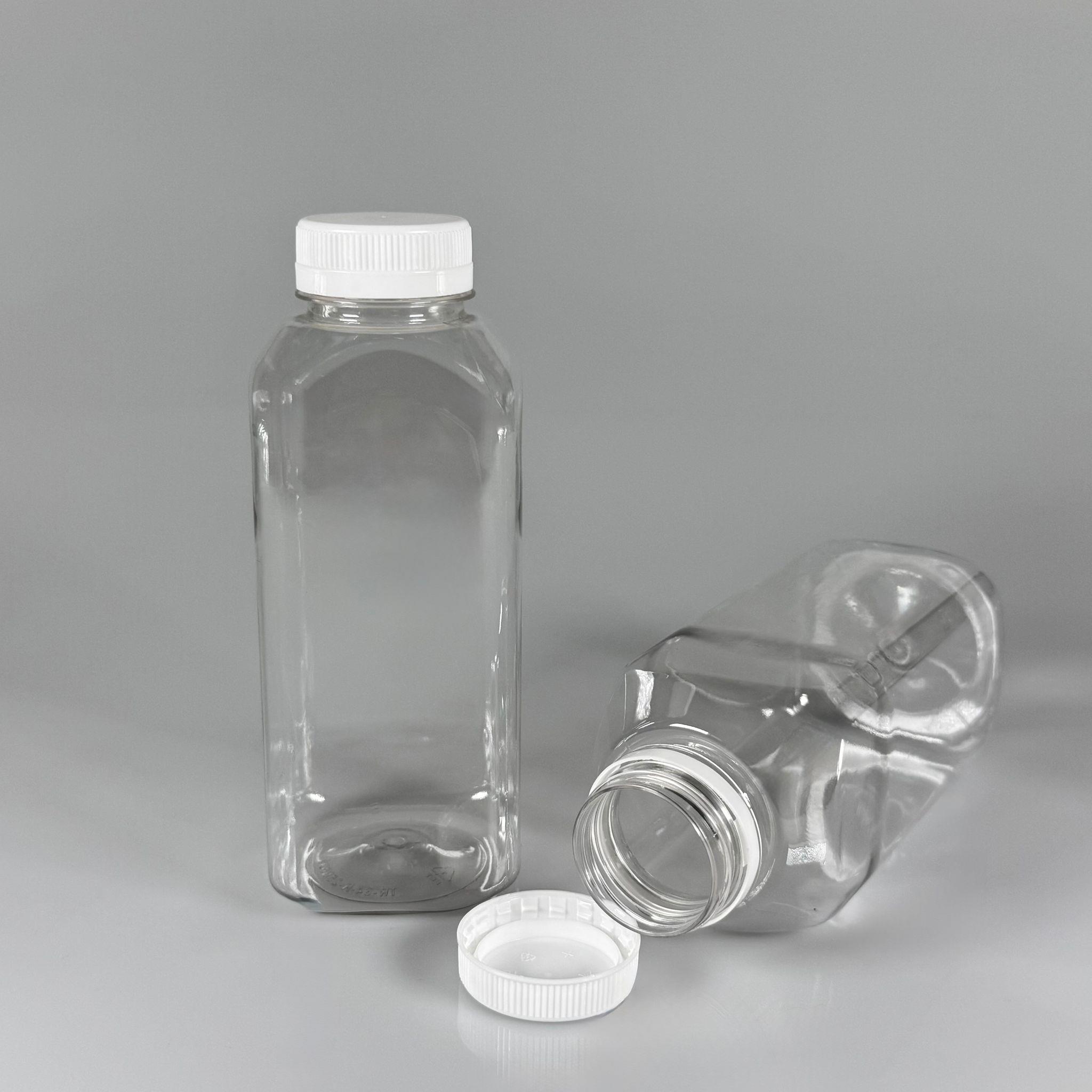 500 CC KÖŞELİ KARE PET ŞİŞE (28 GR) - 38 MM GENİŞ AĞIZLI BEYAZ KİLİTLİ KAPAKLI - 500 ML DETOX, MEYVE SUYU, SMOOTHIE, AYRAN, SÜT, MEŞRUBAT VB İÇİN BOŞ PLASTİK ŞİŞELER