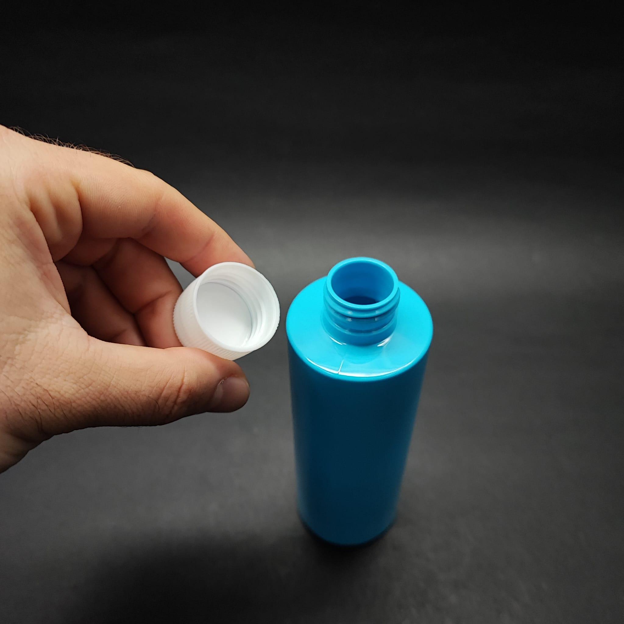 200 CC KÜT BOYUNLU UZUN SİLİNDİR PET ŞİŞE (24 GR) - CONTALI BEYAZ KAPAKLI - 200 ML PLASTİK ŞİŞE - MAVİ