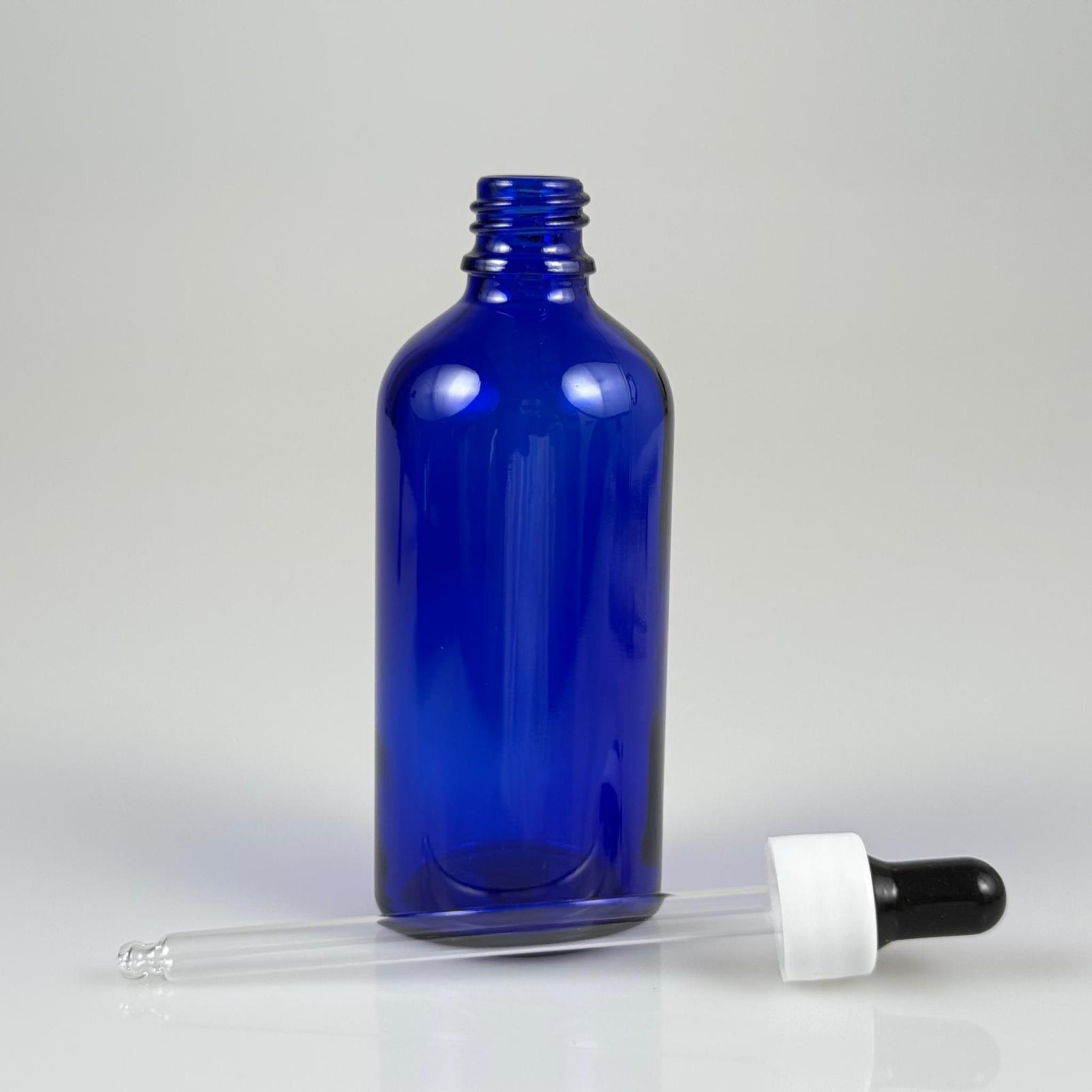 100 CC MAVİ CAM DAMLALIKLI ŞİŞE - SİYAH EMZİK + BEYAZ DÜZ KAPAK + CAM PİPET TAKIM - 100 ML DAMLALIKLI ŞİŞE SETİ