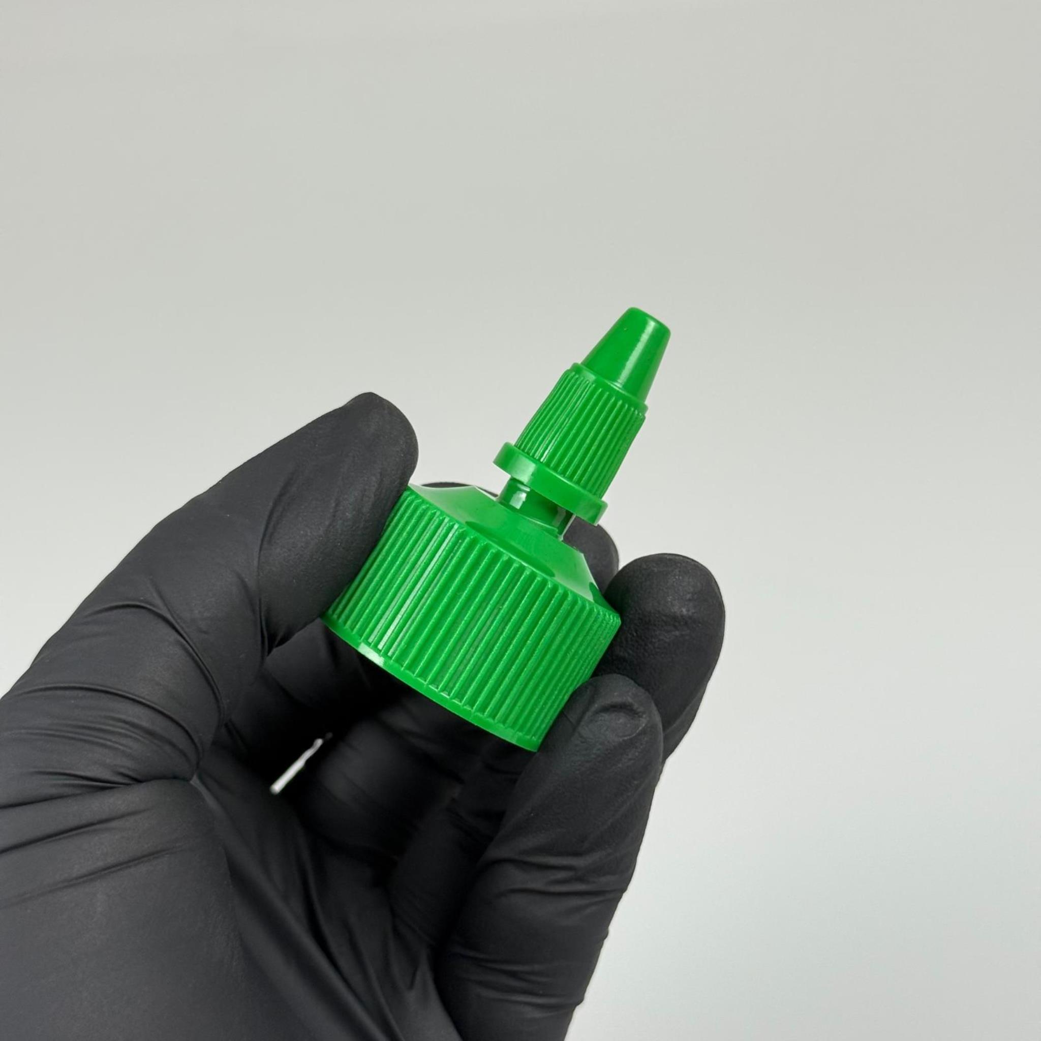 28 MM TWİST ASANSÖR SİVRİ YEŞİL KAPAK - ZEYTİNYAĞ, SOS, MÜREKKEP, ŞAMPUAN, TUTKAL KARTUŞ İÇİN AKITICILI PLASTİK KAPAK