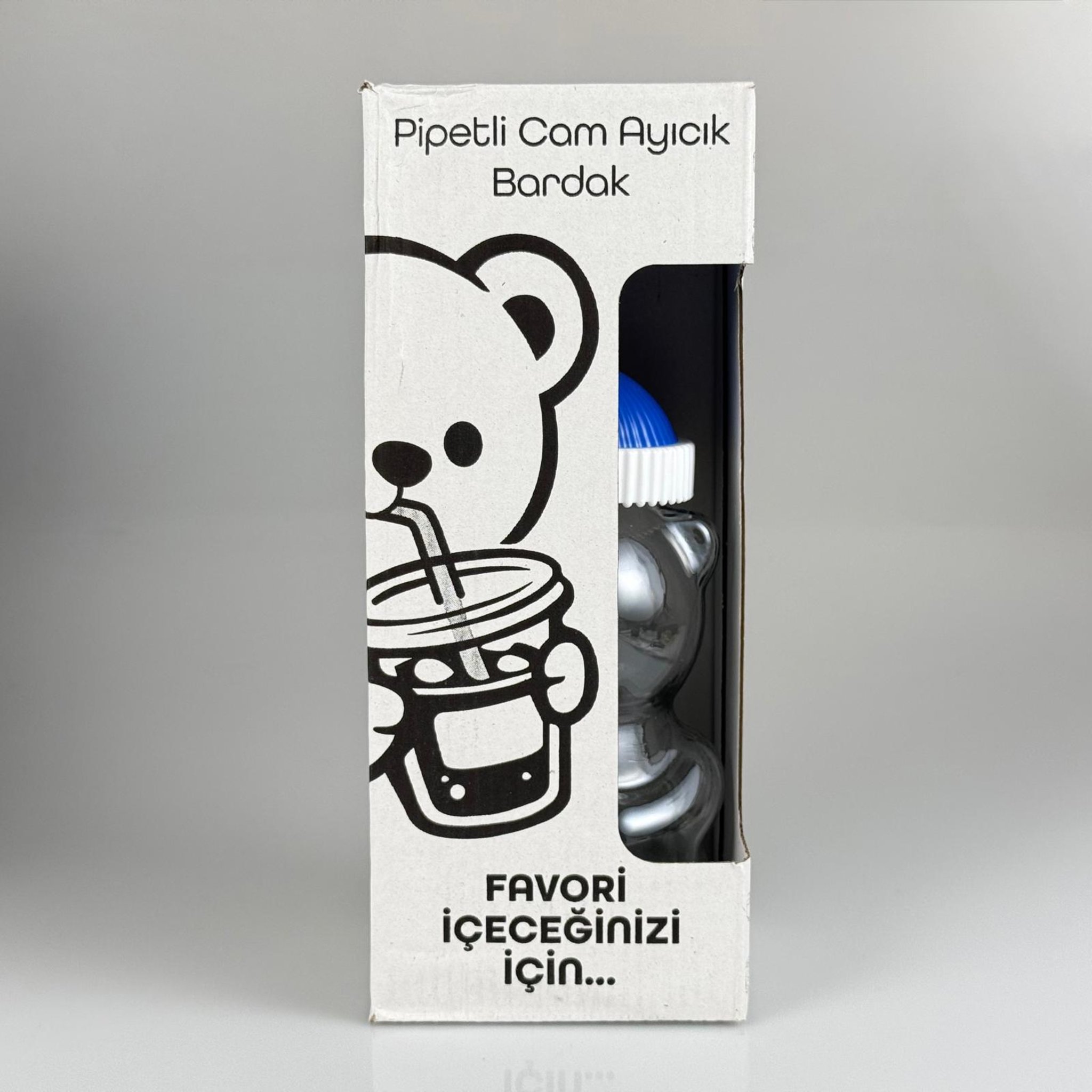 500 CC PİPETLİ CAM AYICIK BARDAK - MAVİ KAPAKLI - 500 ML AYICIK FİGÜRLÜ PİPETLİ CAM SU , SOĞUK KAHVE ,  MEYVE SUYU VE MEŞRUBAT VB - HEDİYELİK BARDAK