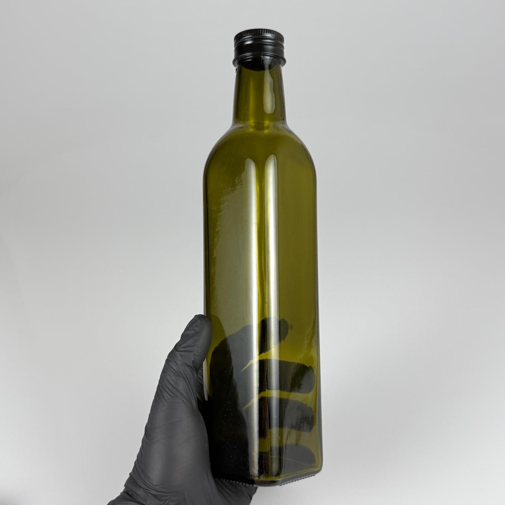 500 CC YEŞİL MARASKA CAM ŞİŞE - SİYAH METAL ALÜMİNYUM KAPAKLI - 500 ML KÖŞELİ YAĞ ŞİŞESİ - SİRKE ŞİŞESİ