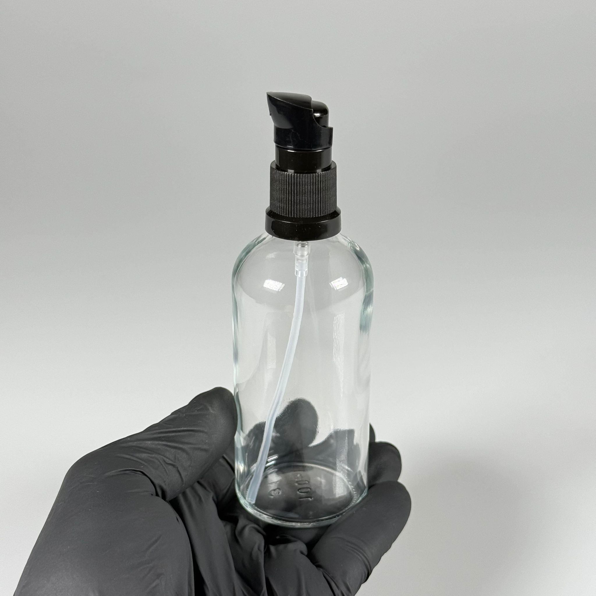 100 CC ŞEFFAF CAM ŞİŞE - SIZDIRMAZ ETEKLİ SİYAH LOSYON POMPALI TAKIM - 100 ML LOSYON ŞİŞESİ - YAĞ, KREM GİBİ YOĞUN KIVAMLI SIVILAR İÇİN CAM AMBALAJ