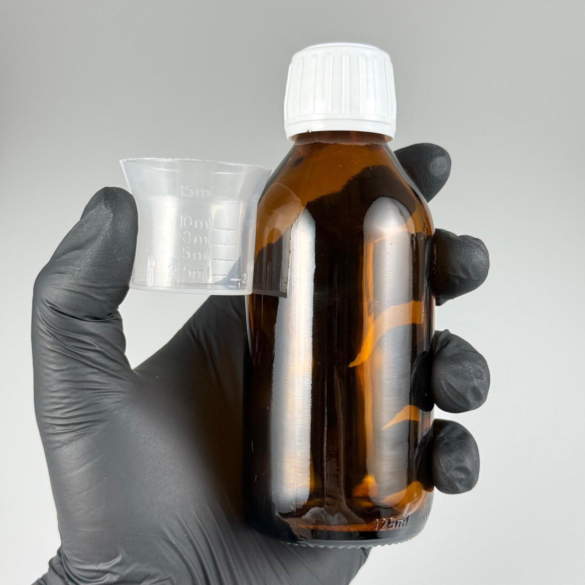 125 CC AMBER CAM ŞİŞE + BEYAZ KİLİTLİ KAPAKLI + 15 ML ÖLÇEK TAKIM - 125 ML KAHVERENGİ BOŞ ŞURUP ŞİŞESİ (AĞIZ ÇAPI 25 MM)
