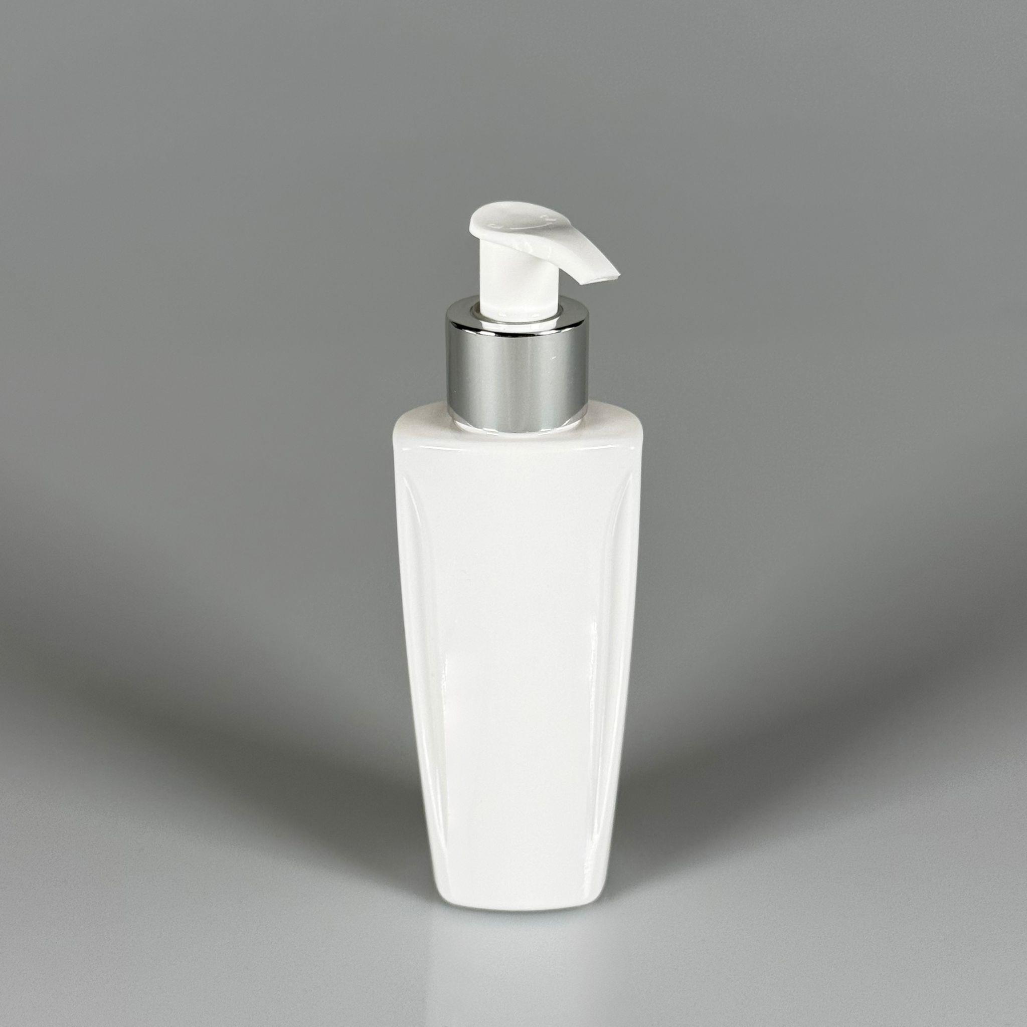 100 CC BEYAZ SERT PET ŞİŞE (LOREAL PARİS MODEL) GÜMÜŞ POMPALI - 100 ML KOZMETİK PET ŞİŞE