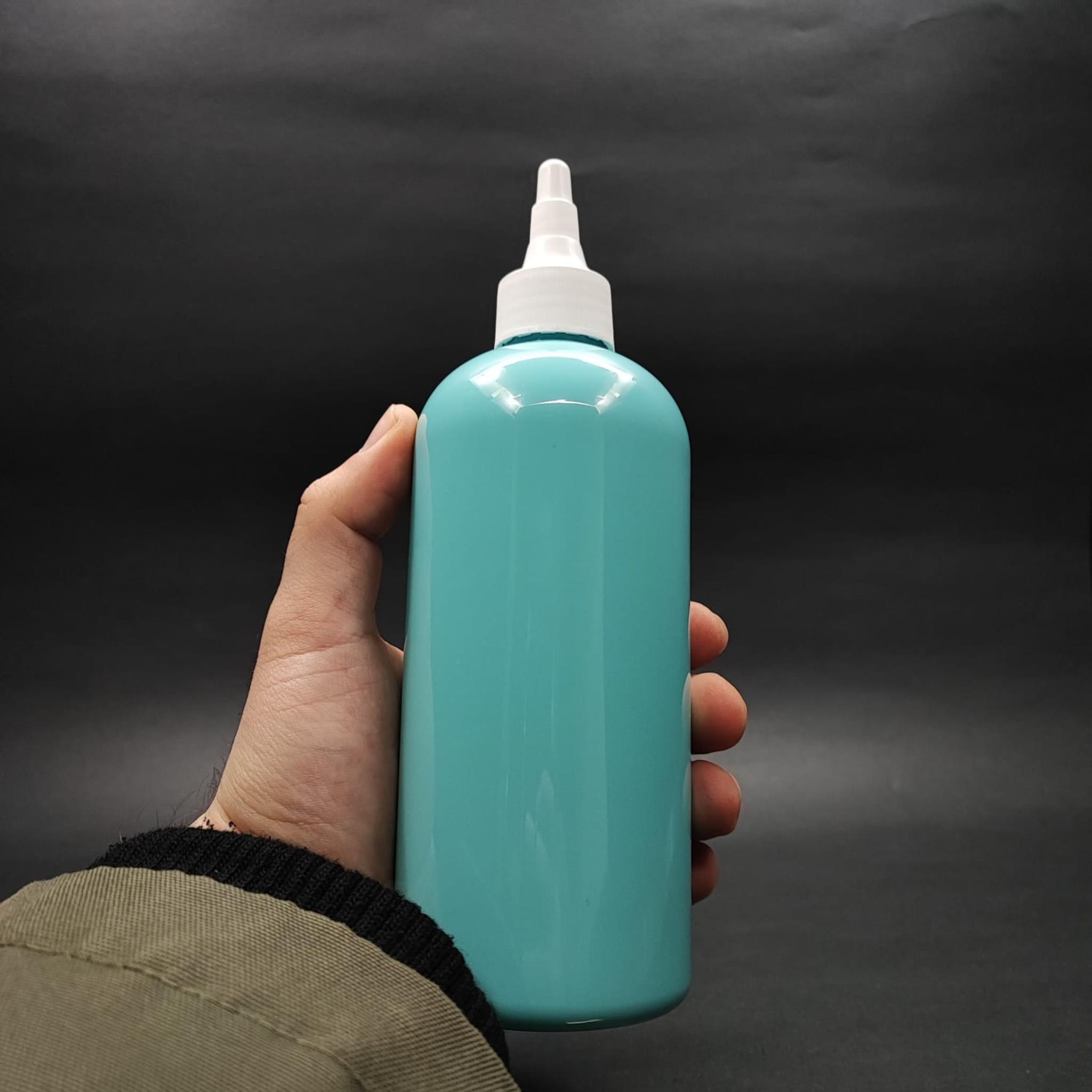 400 CC OVAL BOYUNLU SİLİNDİR PET ŞİŞE (30 GR) - BEYAZ ASANSÖR KAPAKLI - 400 ML PLASTİK ŞİŞE - TURKUAZ