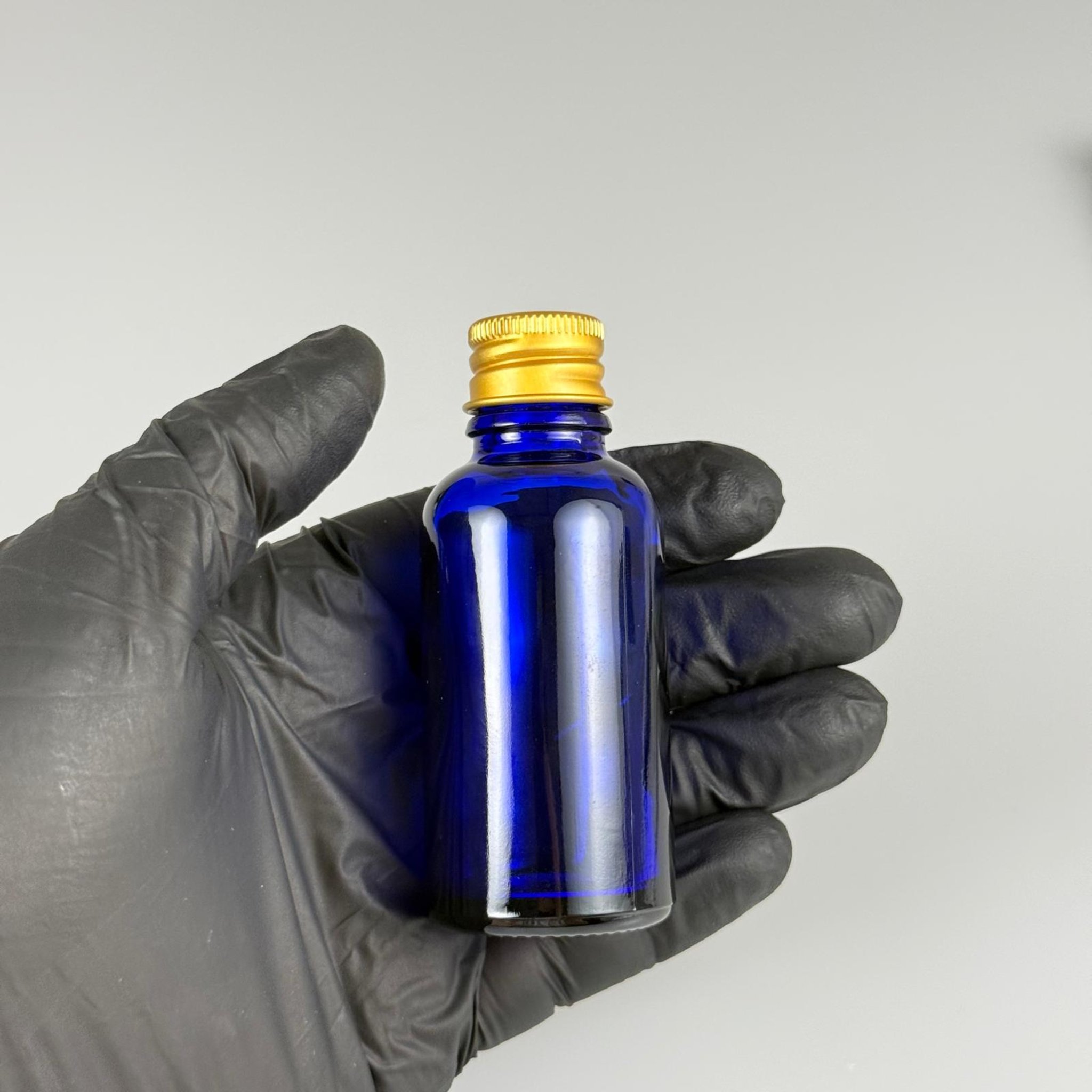30 CC MAVİ CAM ŞİŞE + KÖPÜK CONTALI GOLD ALÜMİNYUM METAL KAPAKLI TAKIM - 30 ML MAVİ CAM ŞİŞE