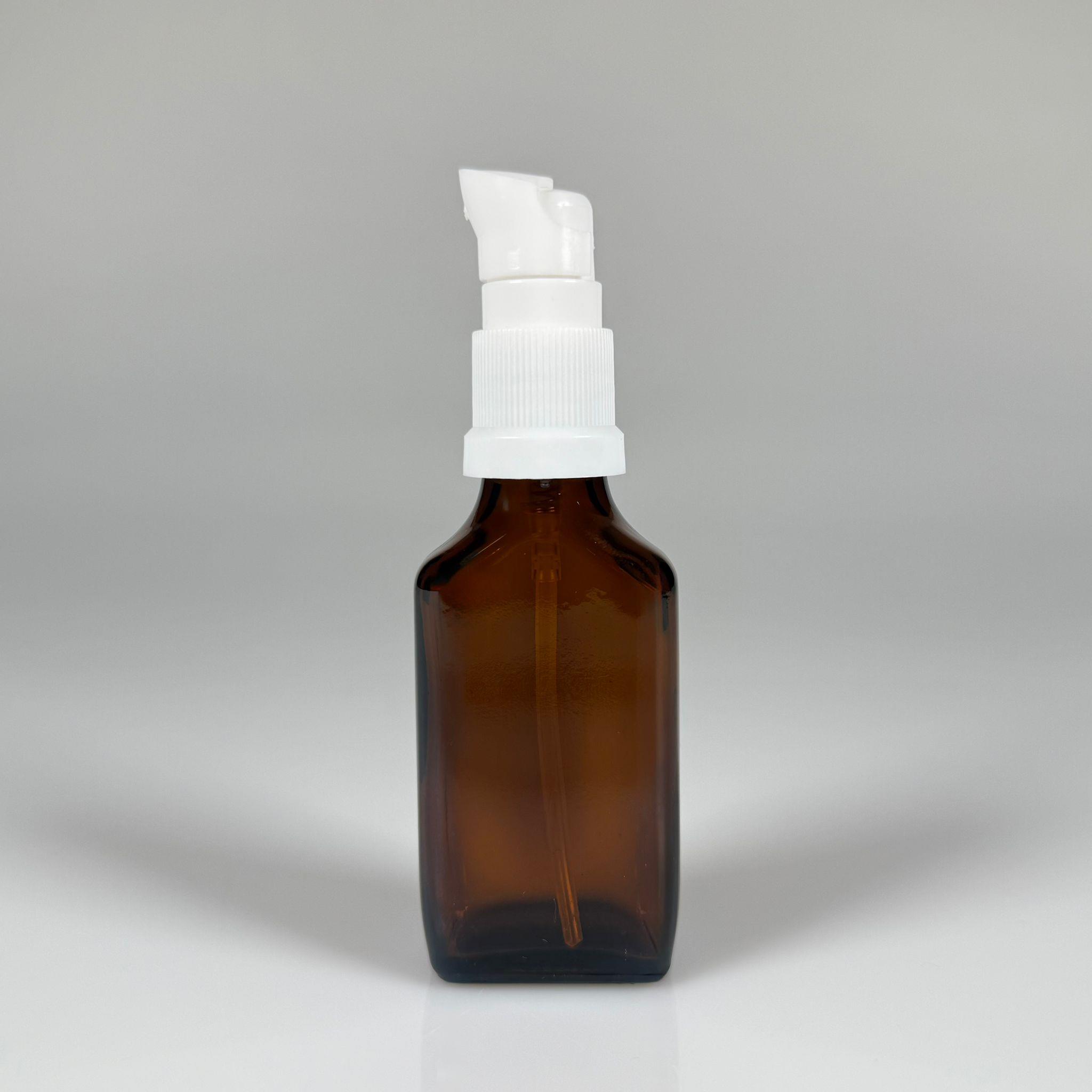 30 CC AMBER YASSI CAM ŞİŞE - SIZDIRMAZ ETEKLİ BEYAZ LOSYON POMPALI TAKIM - 30 ML LOSYON ŞİŞESİ - YAĞ, KREM GİBİ YOĞUN KIVAMLI SIVILAR İÇİN CAM AMBALAJ