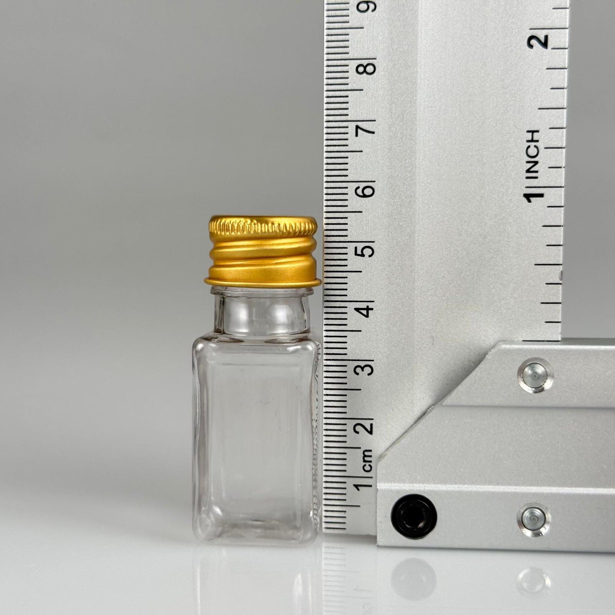 10 CC ŞEFFAF KARE PET SHOT ŞİŞE - KÖPÜK CONTALI GOLD ALÜMİNYUM METAL KAPAKLI + DAMLALIKLI KOLONYA TIPALI TAKIM - 10 ML PLASTİK ŞİŞE