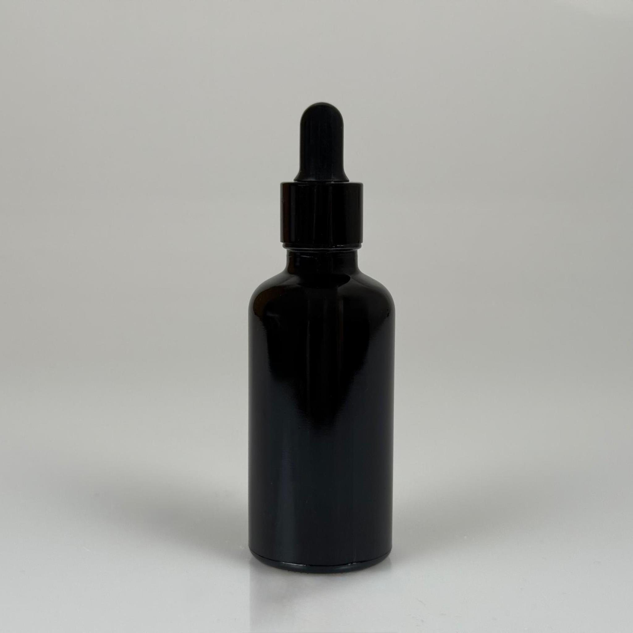 50 CC SİYAH CAM DAMLALIKLI ŞİŞE - SİYAH EMZİK - SİYAH  METALİK KAPAK - 50 ML SİYAH CAM DAMLALIKLI ŞİŞE