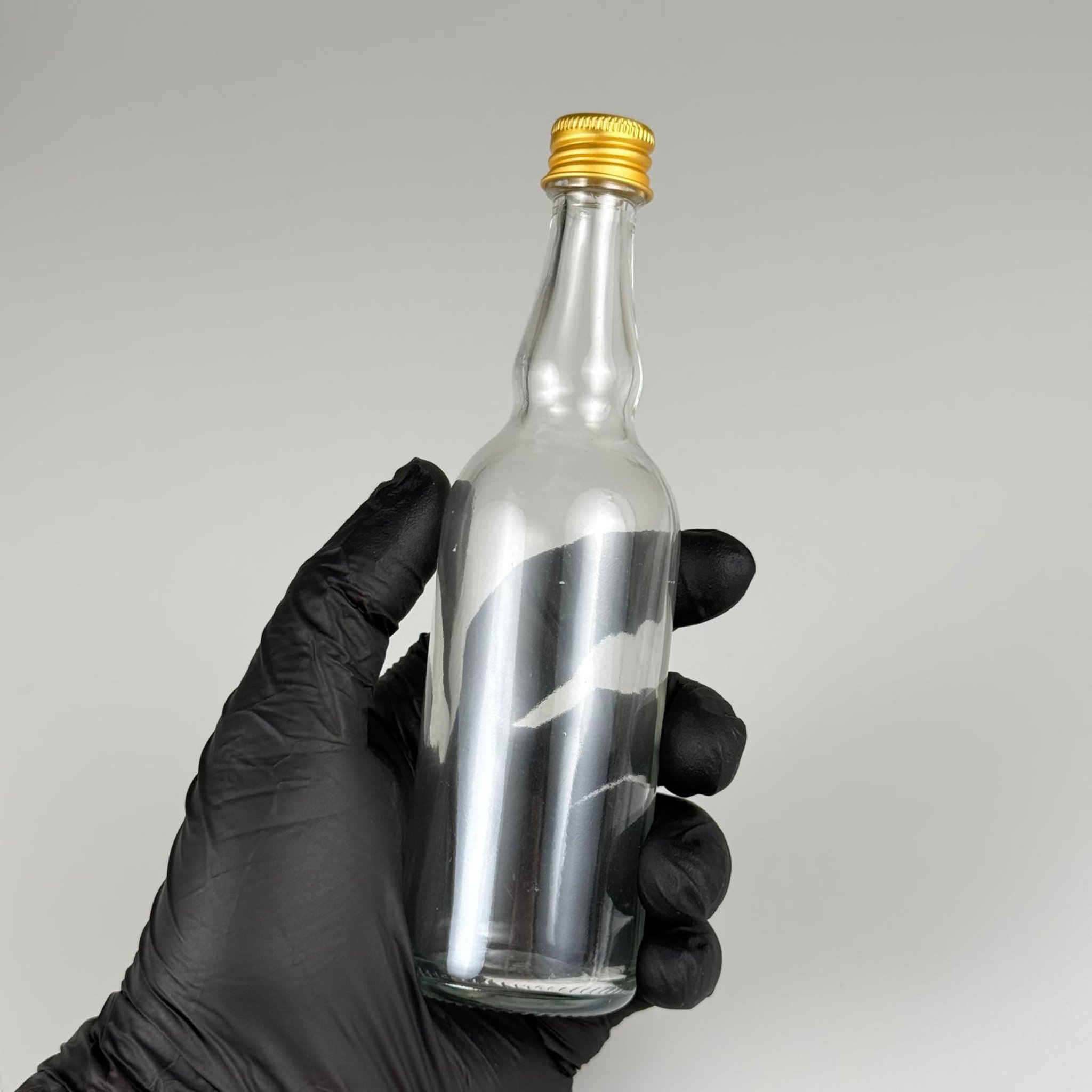 100 CC ŞEFFAF CAM BOĞUMLU SOS ŞİŞESİ + GOLD ALÜMİNYUM METAL KAPAKLI TAKIM - 100 ML SOS ŞİŞESİ