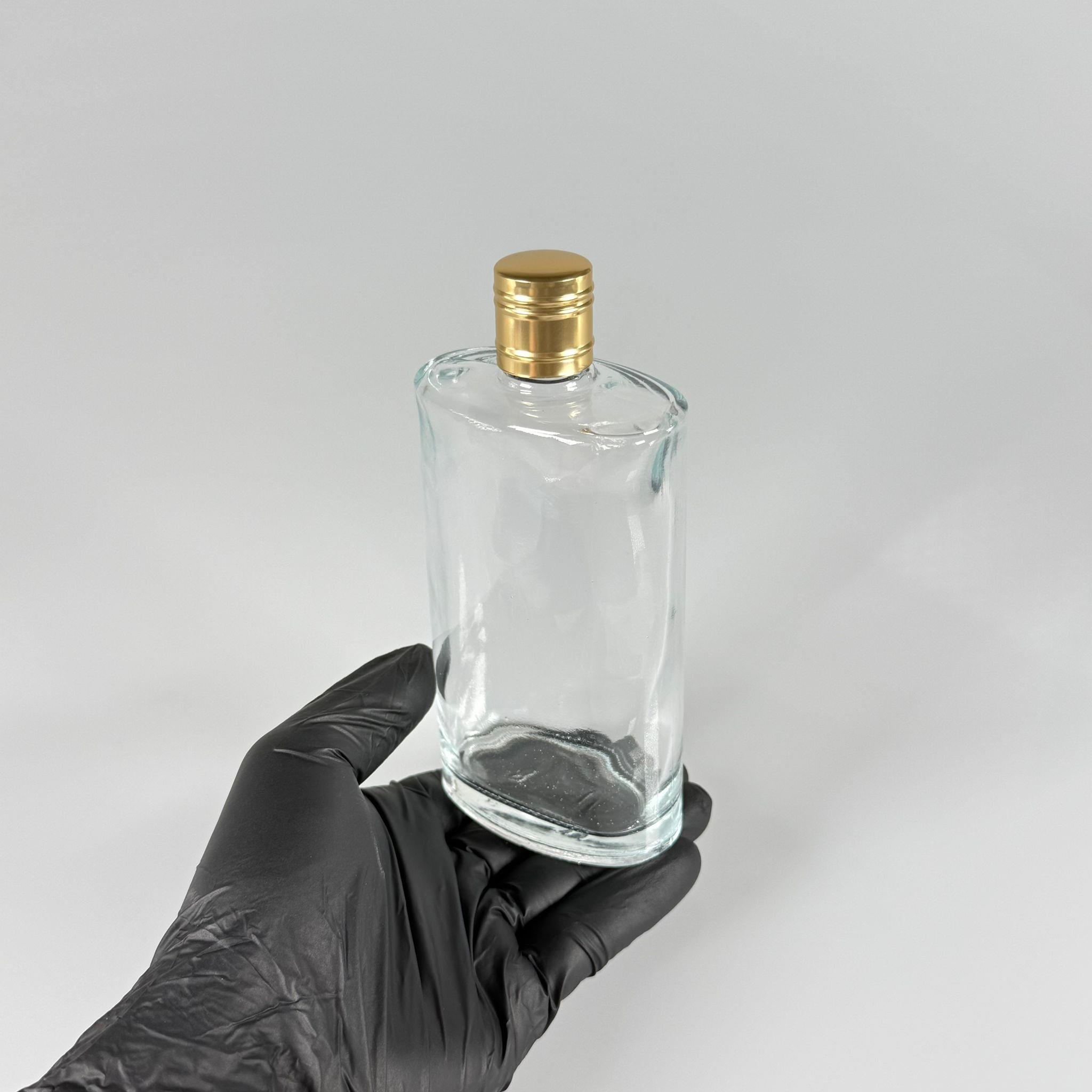 200 CC CAM YASSI KOLONYA ŞİŞESİ TIPALI - GOLD KAPAKLI - 200 ML YASSI CAM KOLONYA ŞİŞESİ