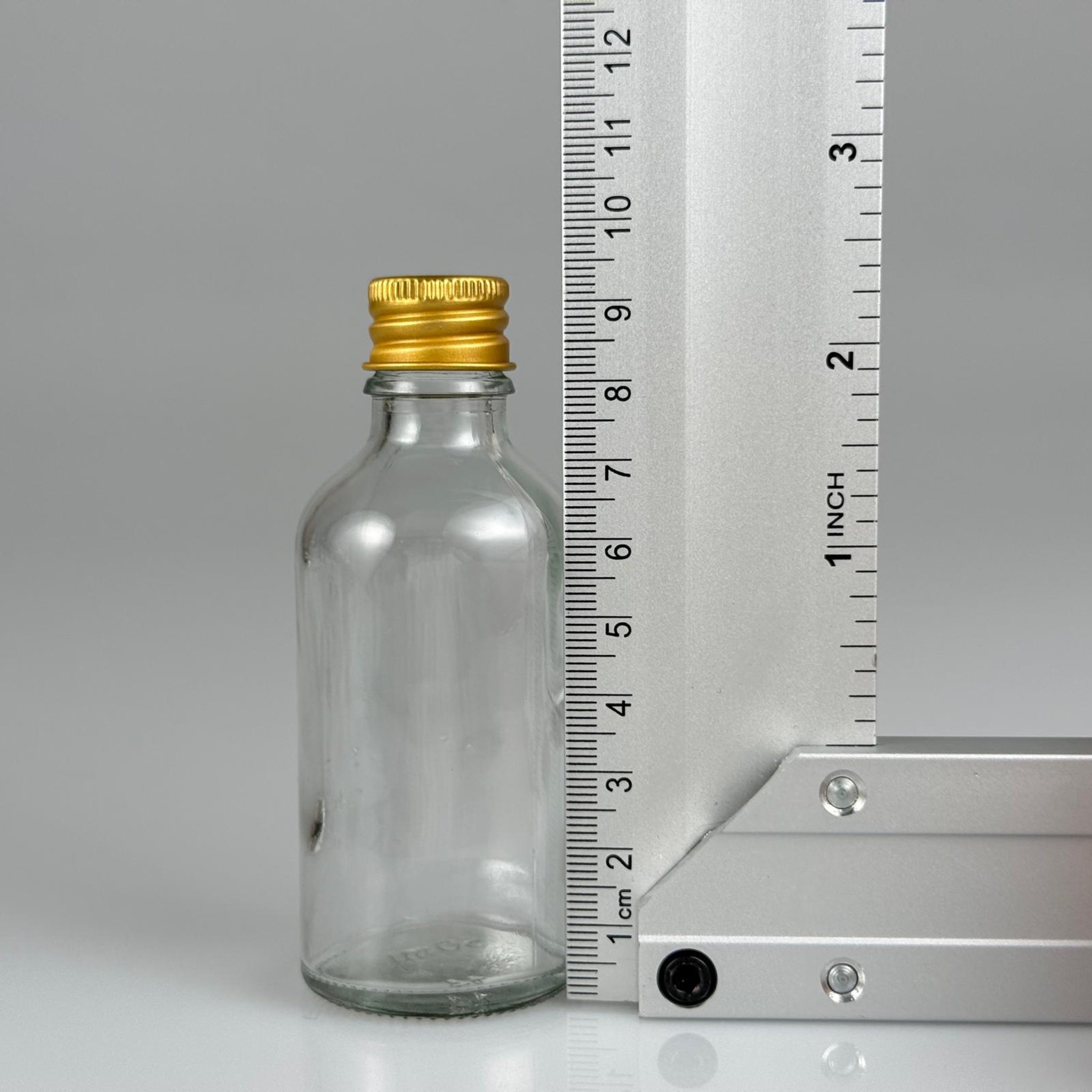 50 CC ŞEFFAF CAM ŞİŞE + KÖPÜK CONTALI GOLD ALÜMİNYUM METAL KAPAKLI + KOLONYA TIPALI TAKIM - 50 ML ŞEFFAF CAM ŞİŞE