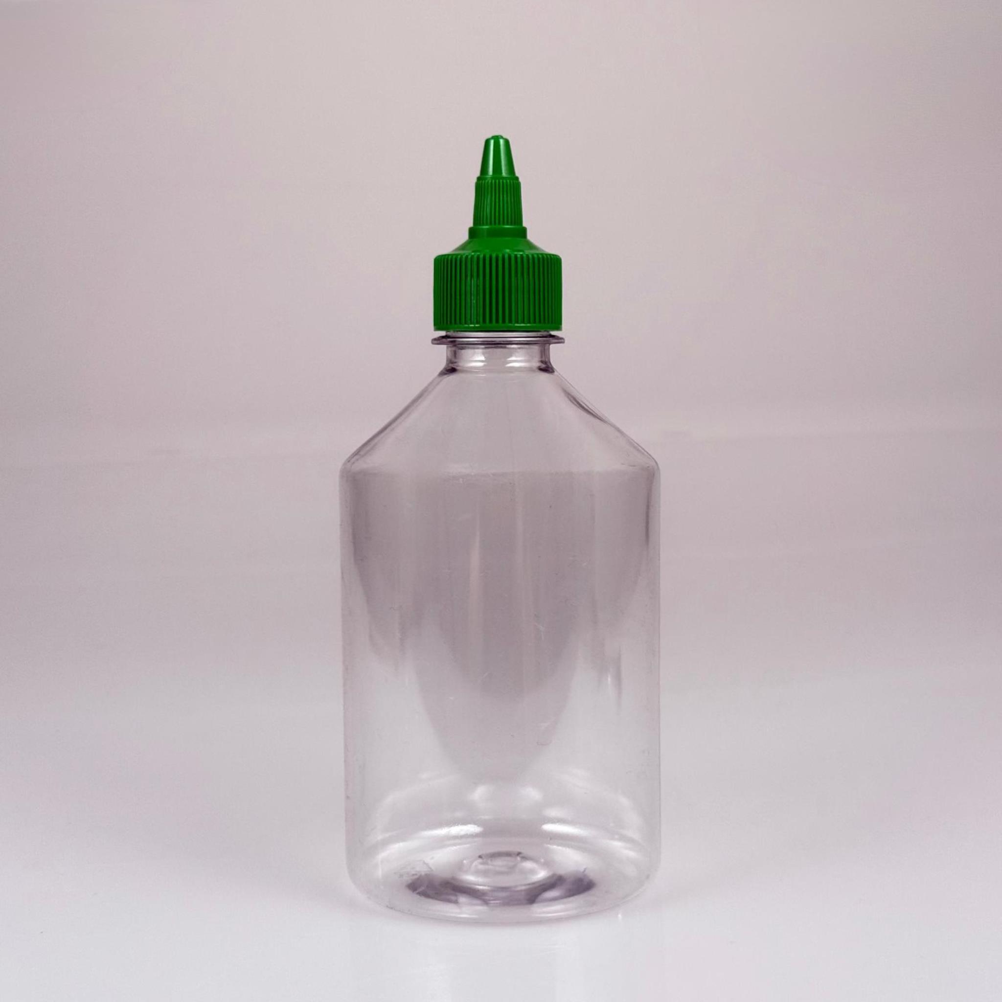 ZEYTİNYAĞI, SOS, ACI SOS, SİRKE, SRIRACHA VB BOŞ ŞİŞELERİ - YEŞİL SİVRİ TWİST AKITICI KAPAK + 500 ML ŞEFFAF PET PLASTİK ŞİŞE TAKIM