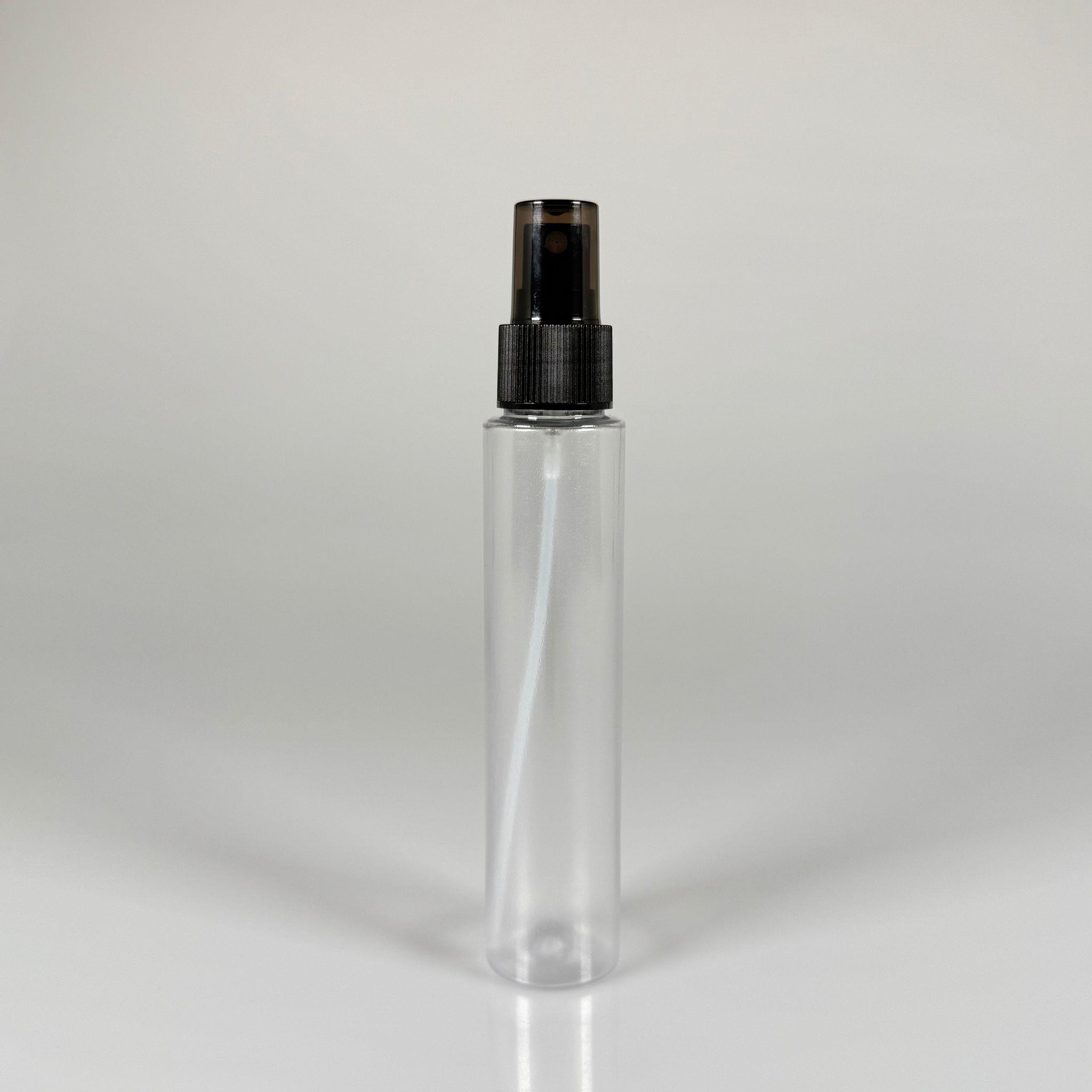 100 CC UZUN SİLİNDİR BUĞULU PET ŞİŞE (24 GR)  - SİYAH SPREYLİ - 100 ML BİBERİYE SUYU, LAVANTA YAĞI, SAÇ SERUM, TONİK VB İÇİN PLASTİK KOZMETİK AMBALAJLARI