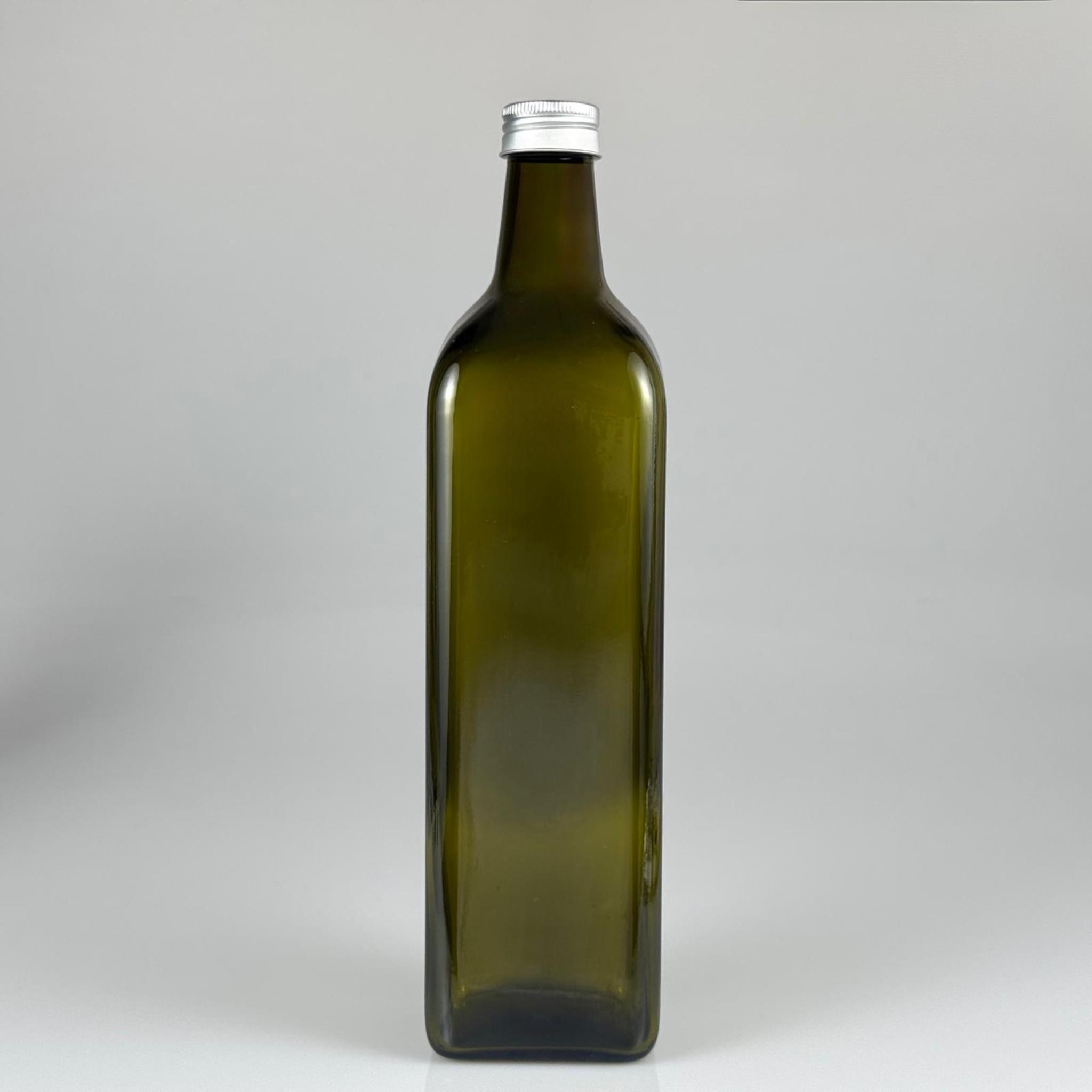 750 CC YEŞİL MARASKA CAM ŞİŞE - GÜMÜŞ METAL ALÜMİNYUM KAPAKLI - 750 ML KÖŞELİ YAĞ ŞİŞESİ - SİRKE ŞİŞESİ