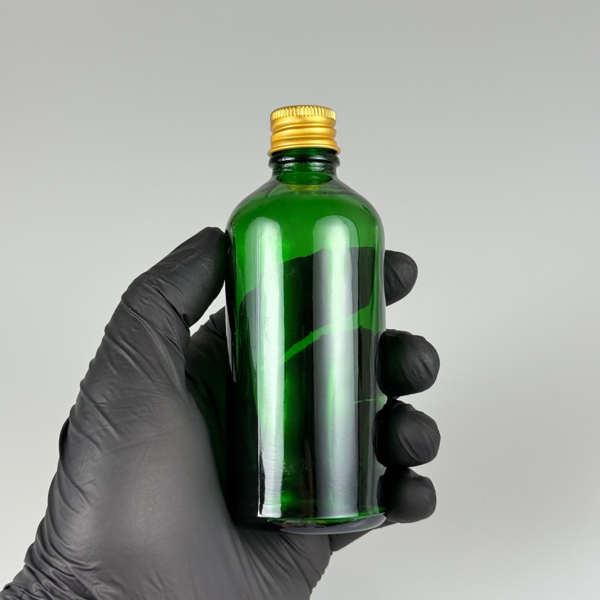 100 CC YEŞİL CAM ŞİŞE + KÖPÜK CONTALI GOLD ALÜMİNYUM METAL KAPAKLI + DAMLALIKLI KOLONYA TIPALI TAKIM - 100 ML YEŞİL CAM ŞİŞE