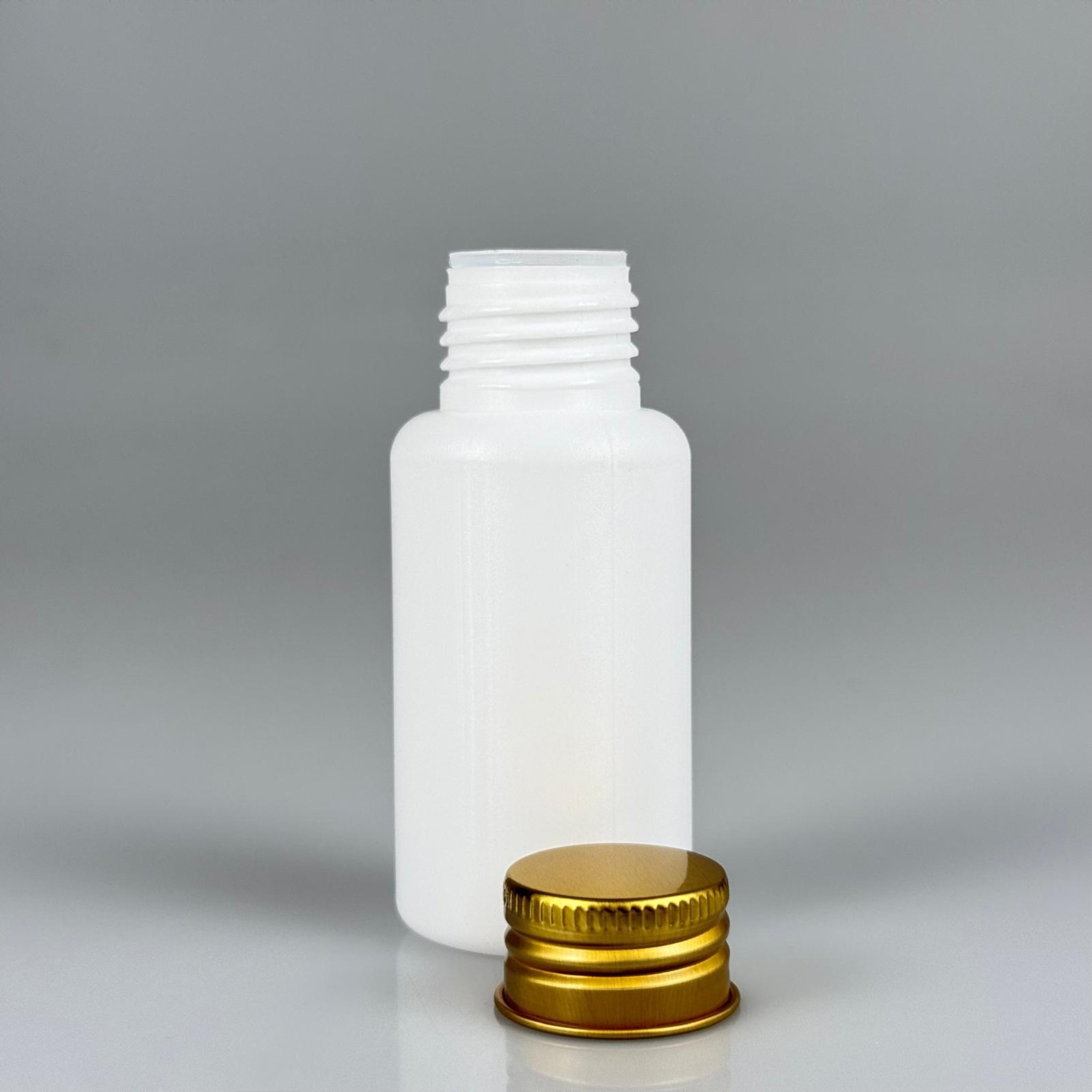 50 CC BEYAZ POLİETİLEN PLASTİK ASETON ŞİŞESİ ( 24 AĞIZ ) + KÖPÜK CONTALI GOLD METAL ALÜMİNYUM KAPAK + KOLONYA TIPALI TAKIM - 50 ML BEYAZ PLASTİK ASETON ŞİŞELERİ