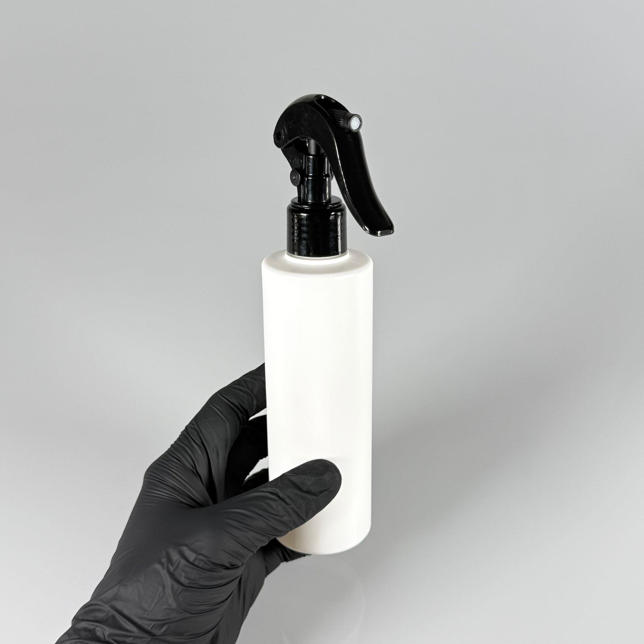 200 CC (SİLME 250 CC) BEYAZ SİLİNDİR MODEL MAT SERT POLİETİLEN ŞİŞE - SİYAH TRİGER SPREYLİ - 200 ML BEYAZ SPREYLİ PLASTİK ŞİŞE